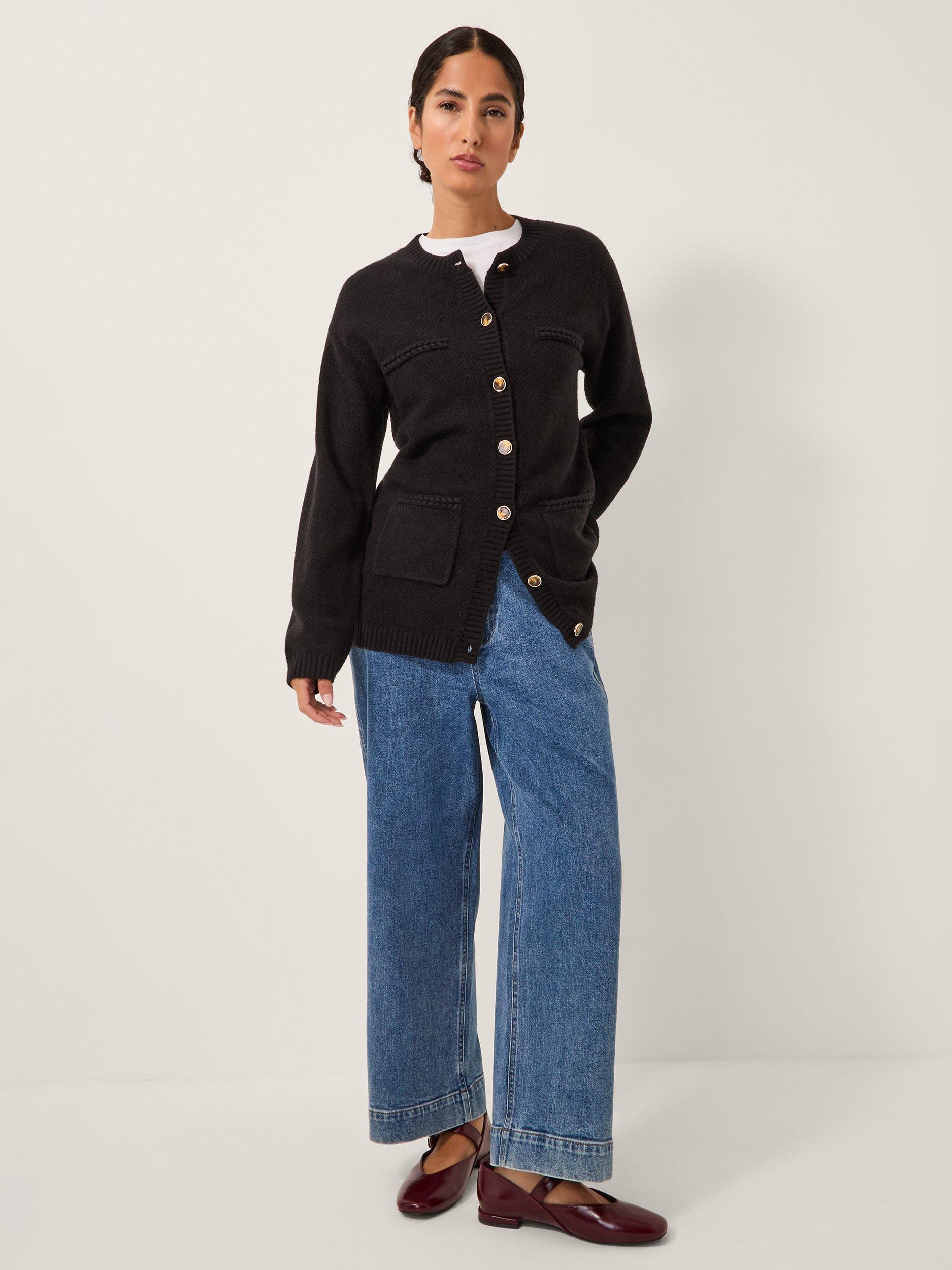 Product image 3 of 5, which shows Monsoon Bella Braid Pocket Cardigan, Black, S