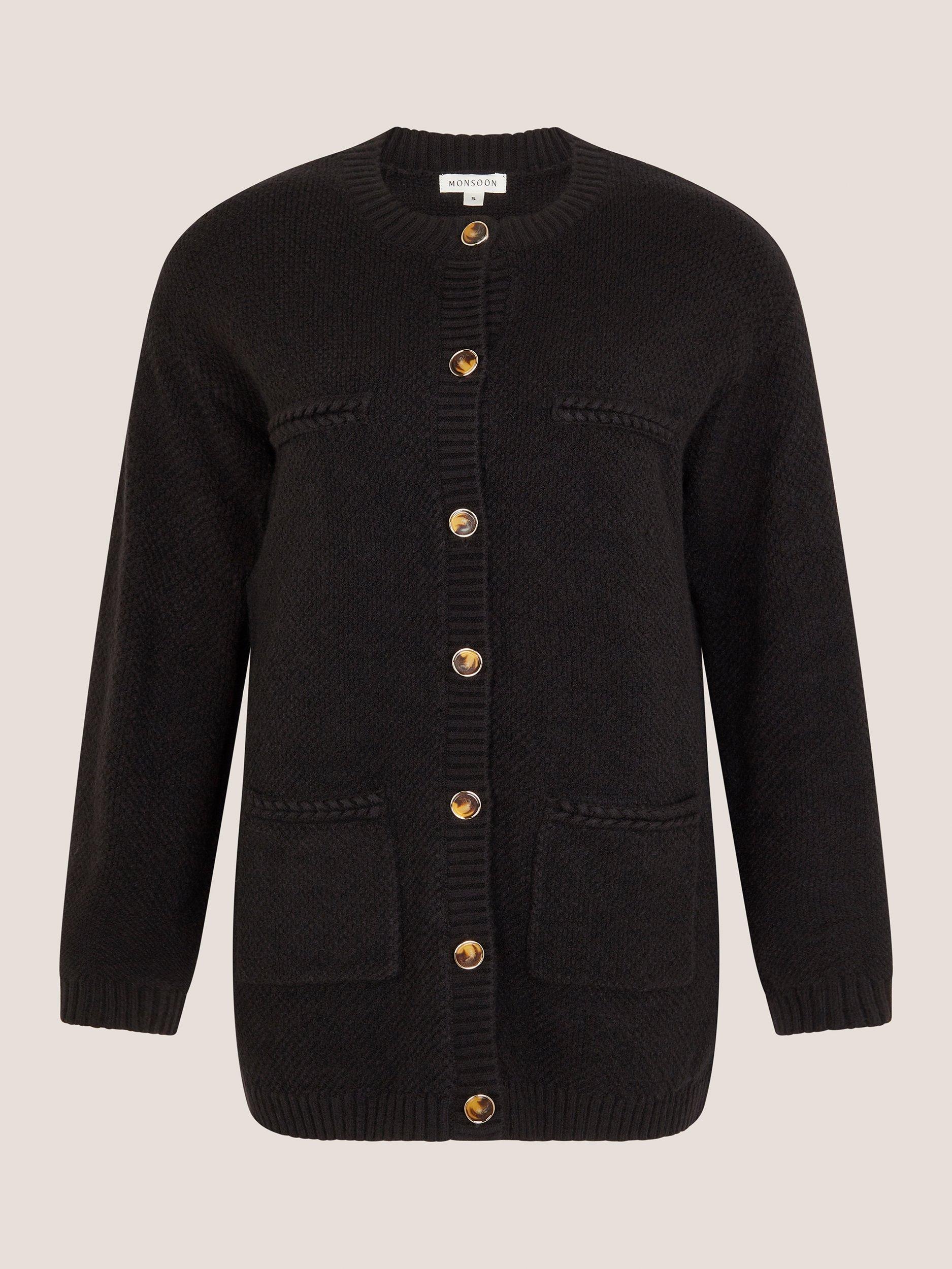 Product image 5 of 5, which shows Monsoon Bella Braid Pocket Cardigan, Black, S