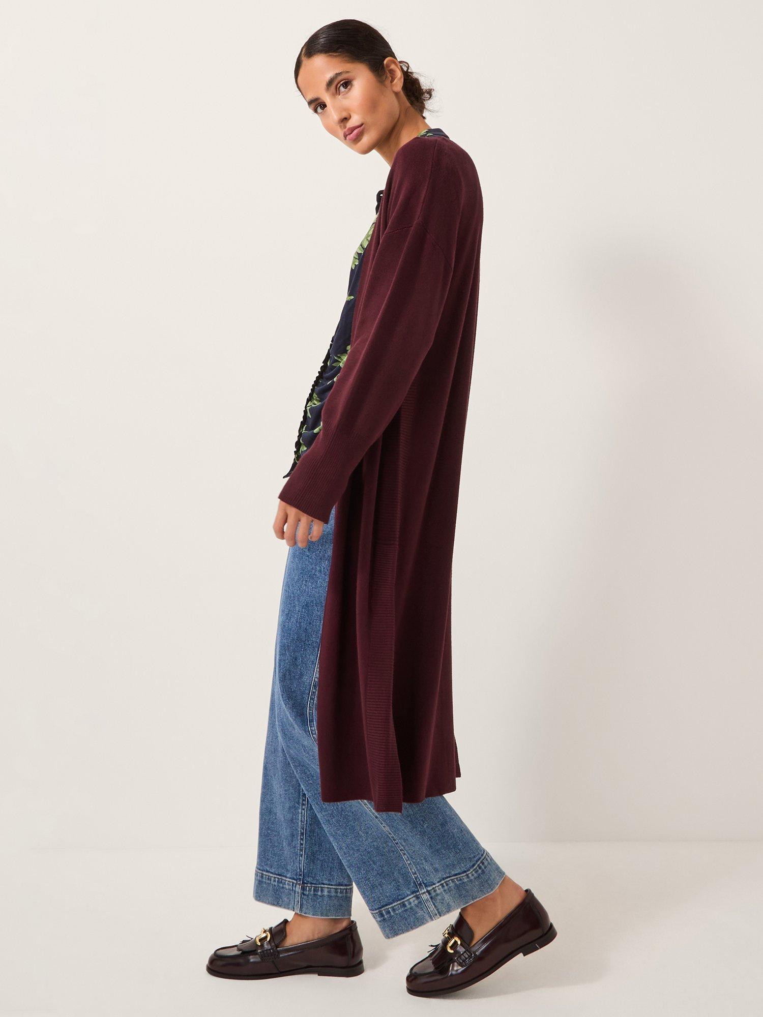 Product image 1 of 5, which shows Monsoon Mel Longline Cardigan, Berry, M