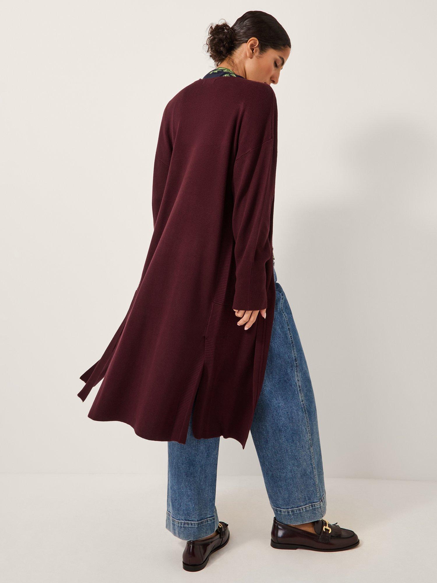 Product image 2 of 5, which shows Monsoon Mel Longline Cardigan, Berry, M