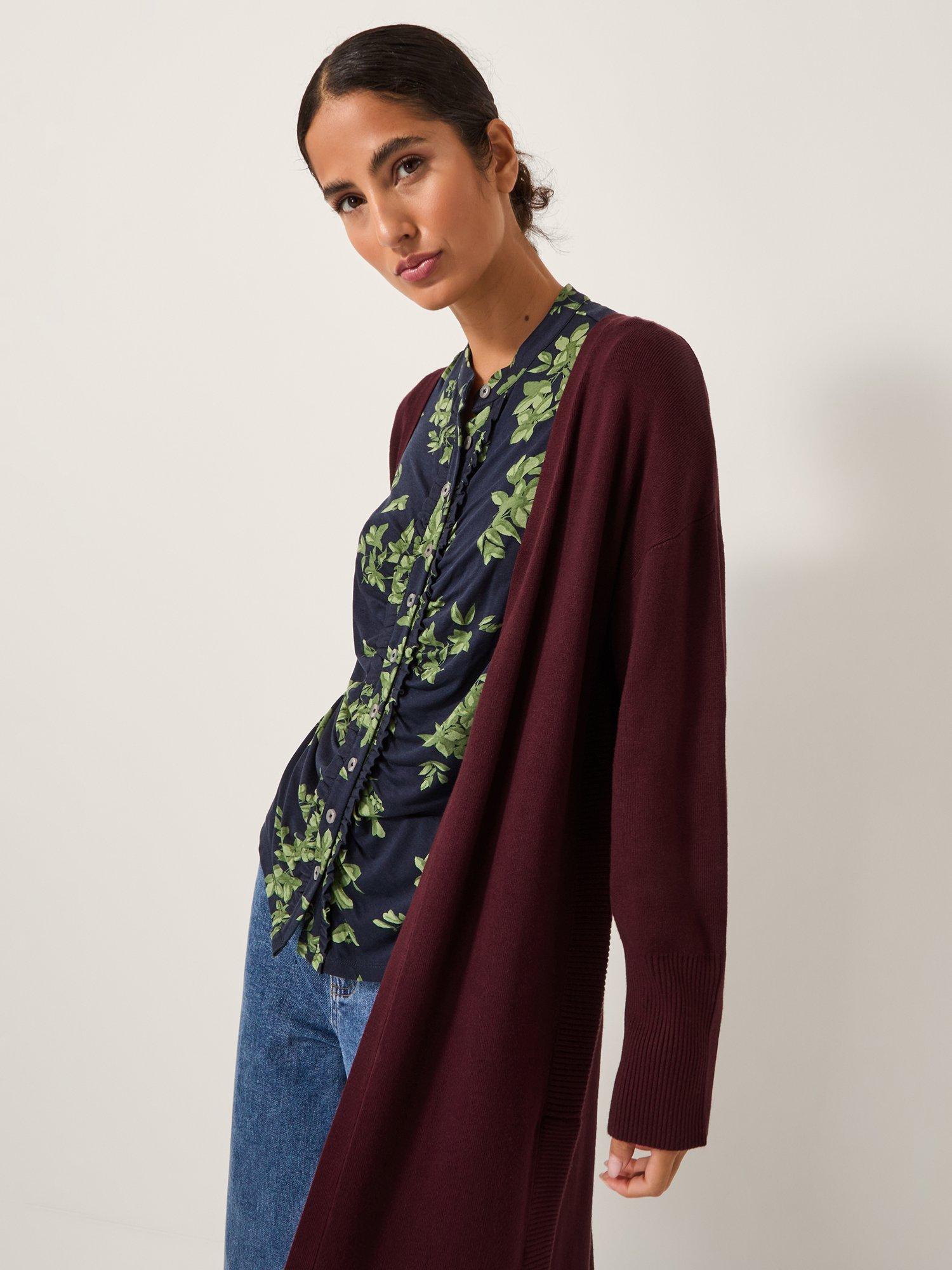 Product image 3 of 5, which shows Monsoon Mel Longline Cardigan, Berry, M