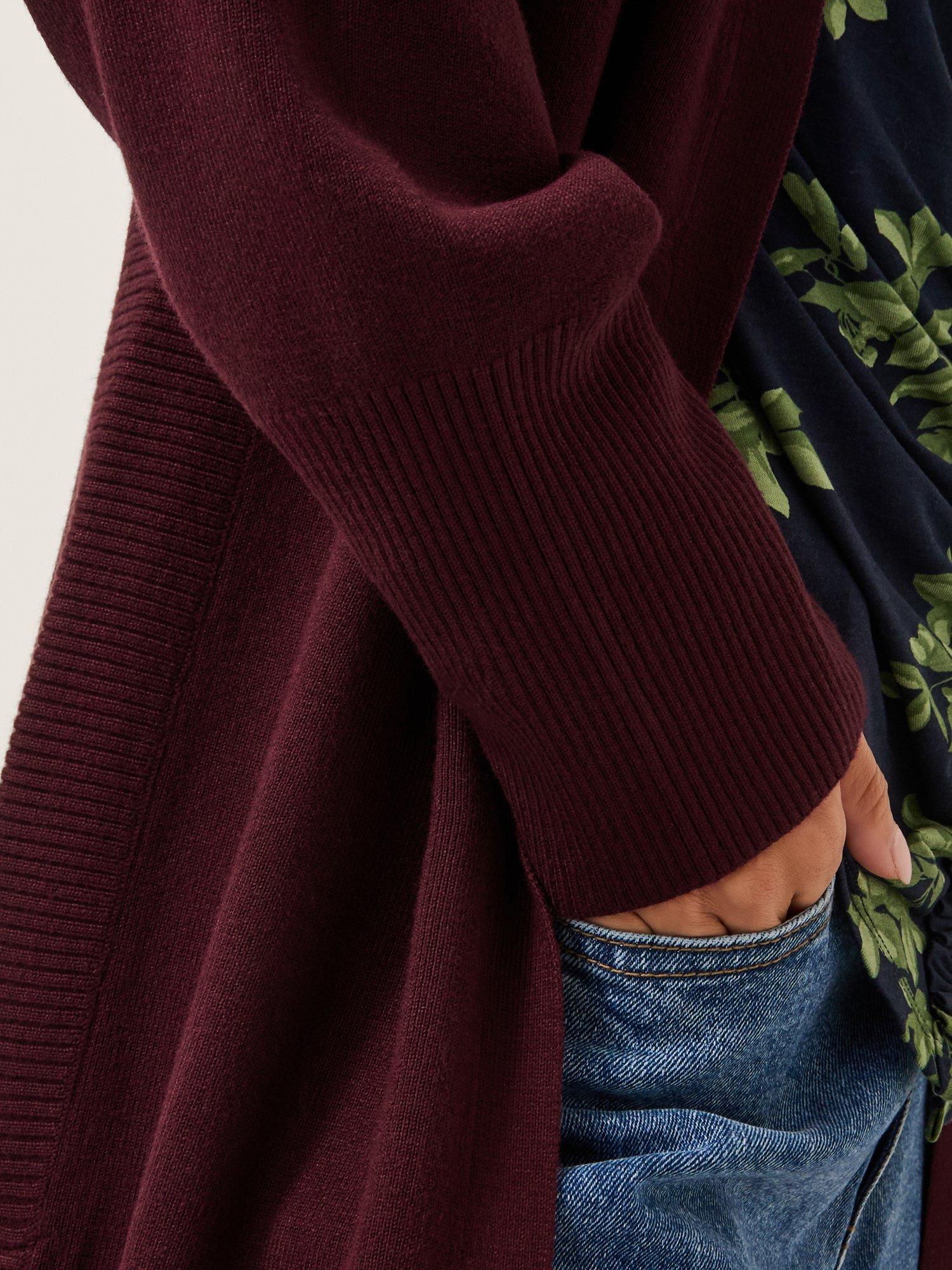 Product image 4 of 5, which shows Monsoon Mel Longline Cardigan, Berry, M