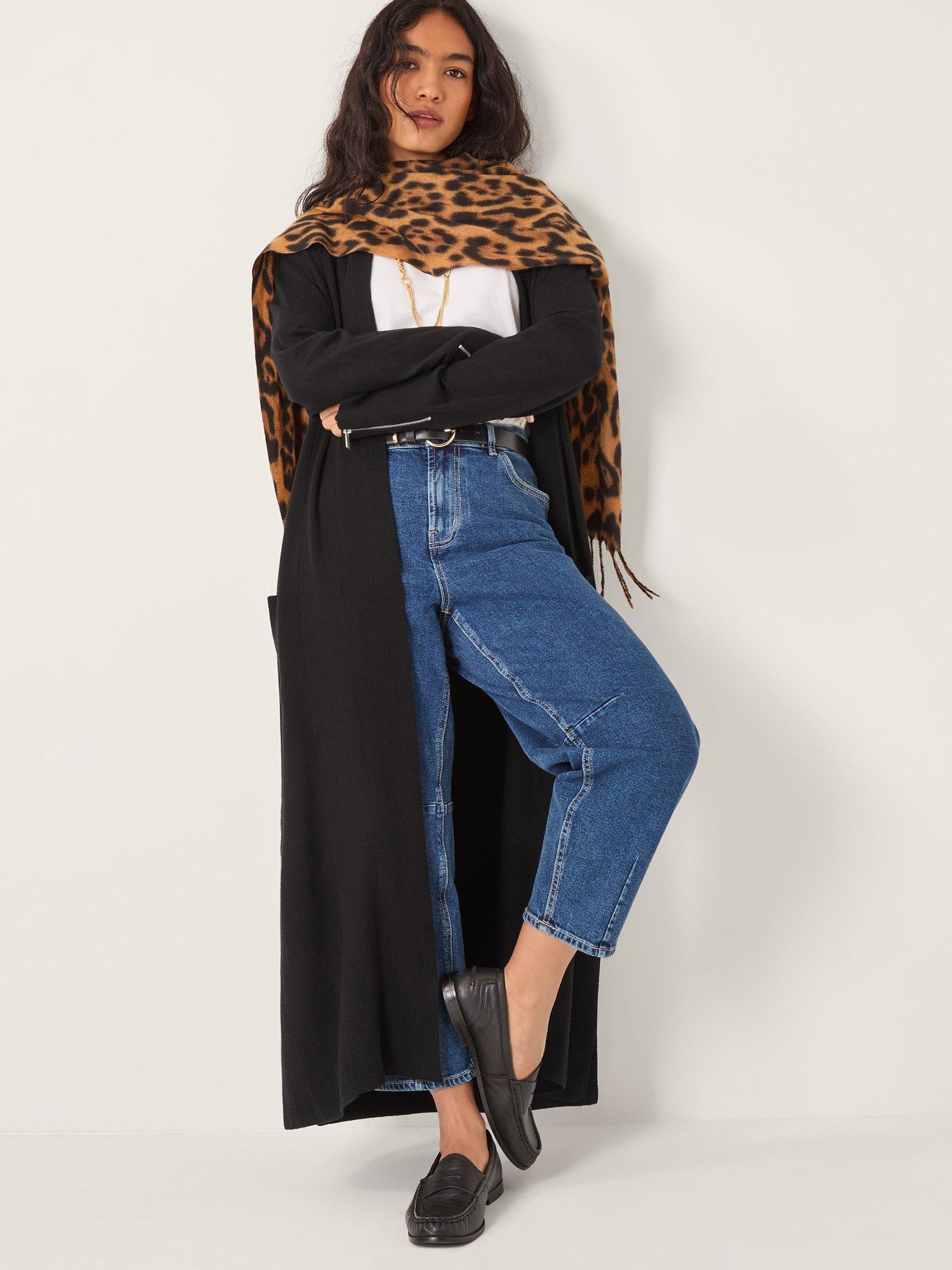 Monsoon Sade Zip Longline Cardigan, Black