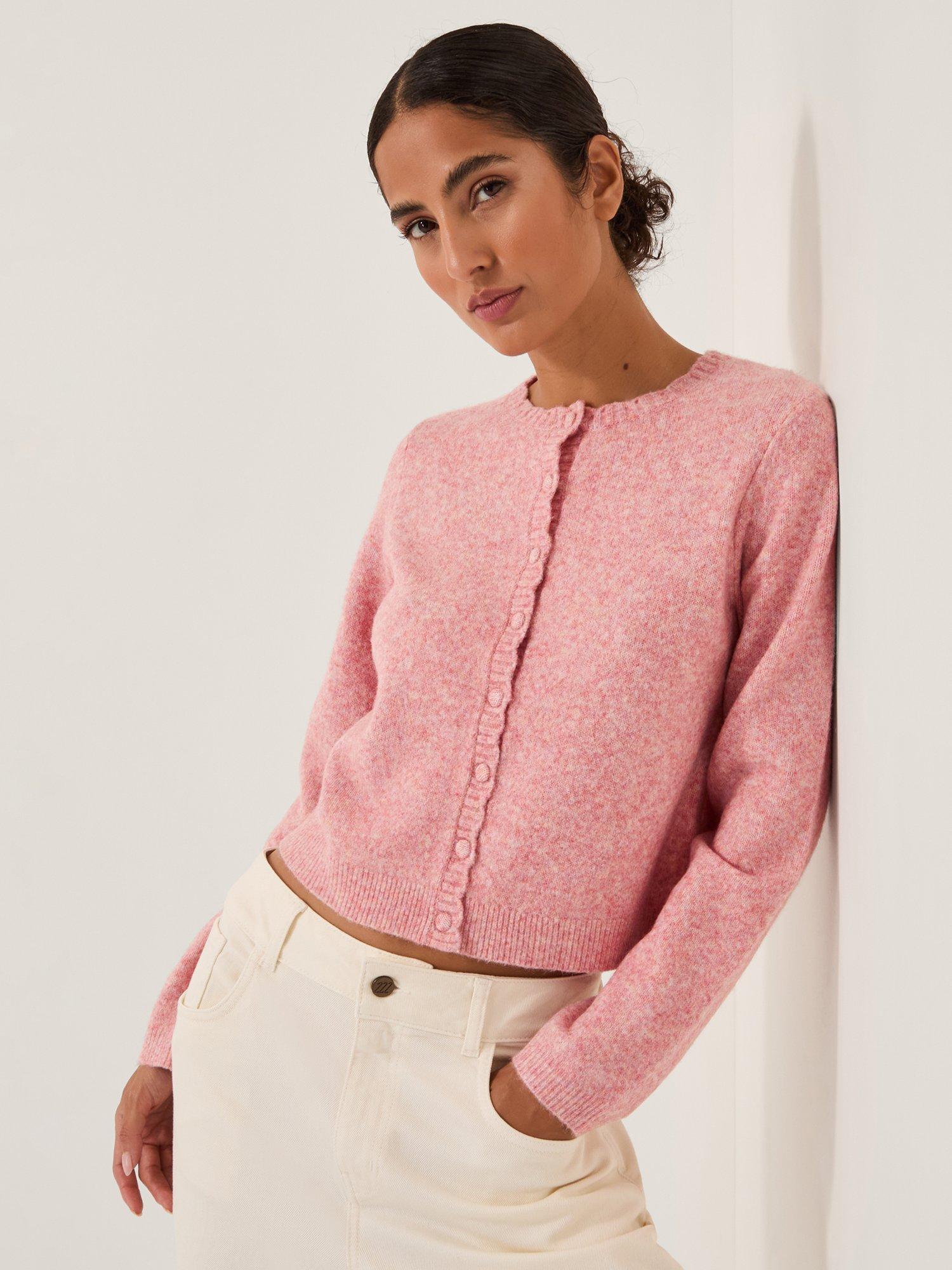 Product image 1 of 5, which shows Monsoon Sera Scallop Cardigan, Pink, M