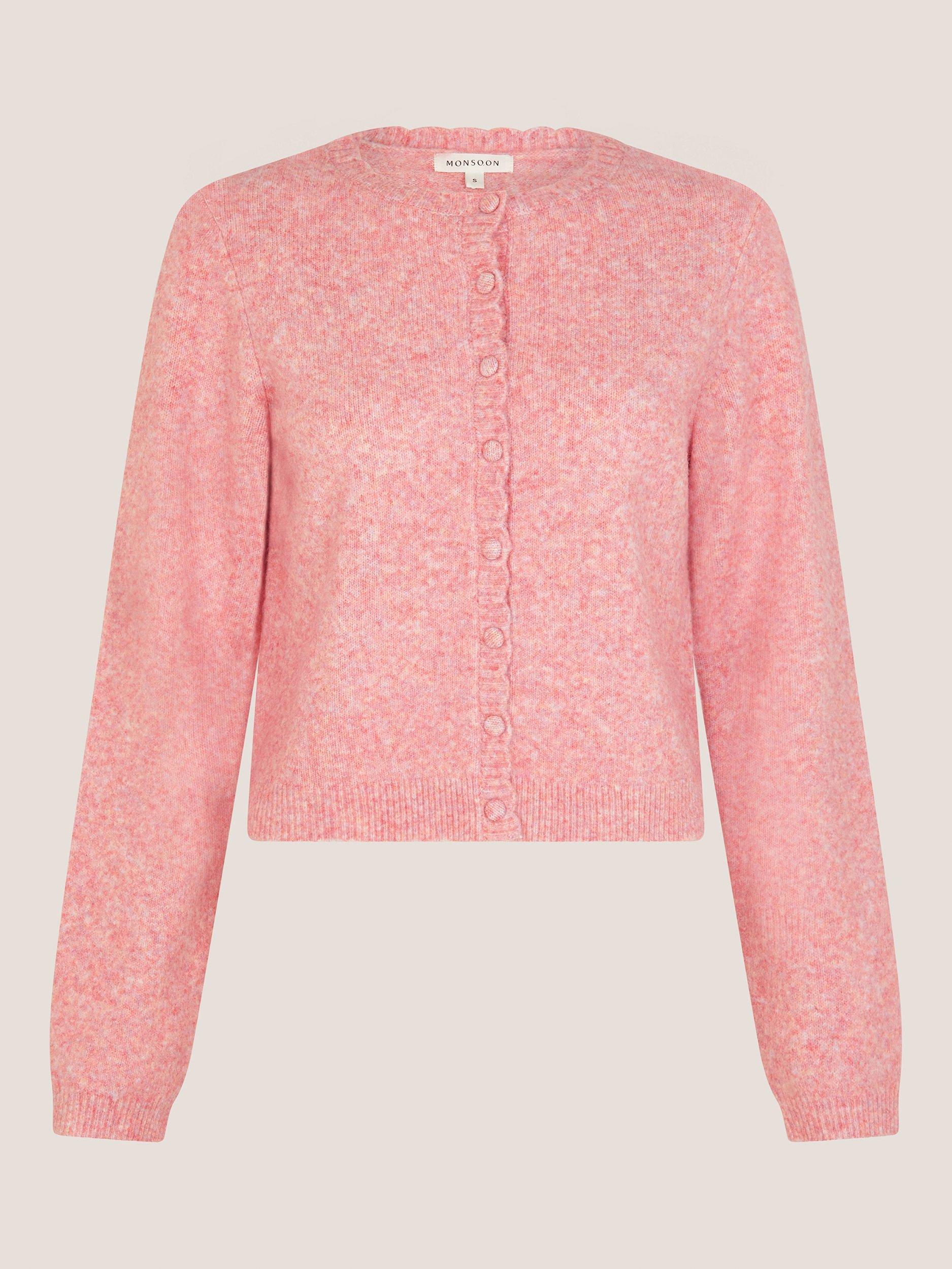 Product image 5 of 5, which shows Monsoon Sera Scallop Cardigan, Pink, M