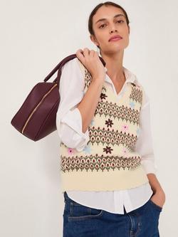 Monsoon Ella Floral Knitted Vest, Ivory, Ivory