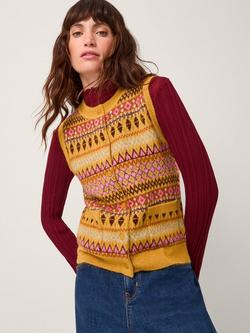 Monsoon Fleur Knitted Vest, Ochre, Ochre