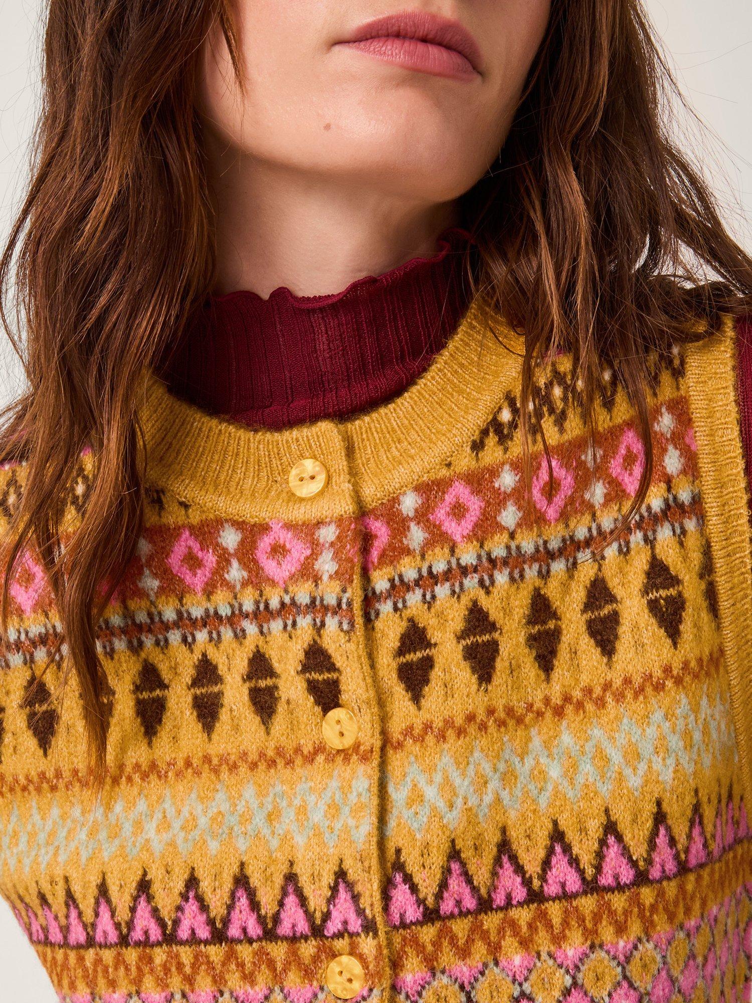 Product image 4 of 5, which shows Monsoon Fleur Knitted Vest, Ochre, S