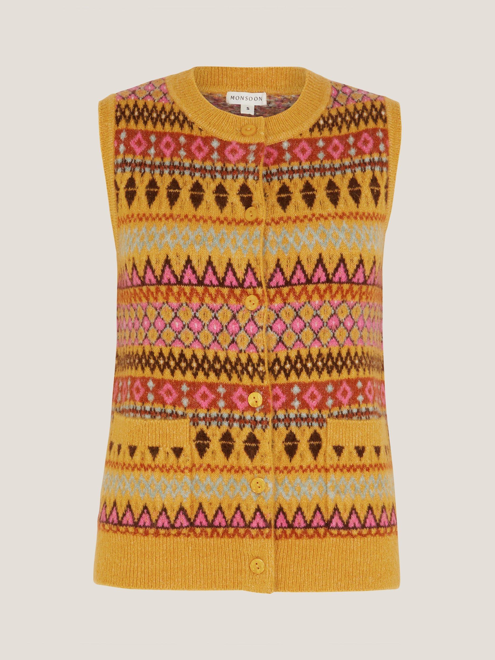 Product image 5 of 5, which shows Monsoon Fleur Knitted Vest, Ochre, S