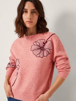 Monsoon Abi Floral Appliqué Jumper, Pink, Pink