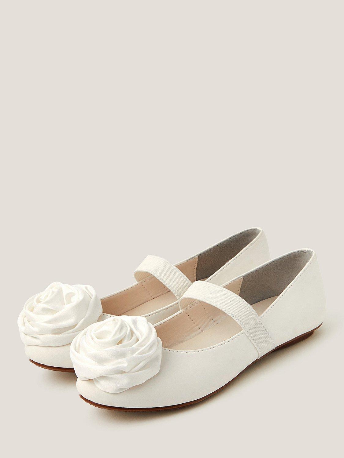 Product image 2 of 3, which shows Monsoon Kids' Rosette Ballet Shoes, Ivory, 7 Jnr
