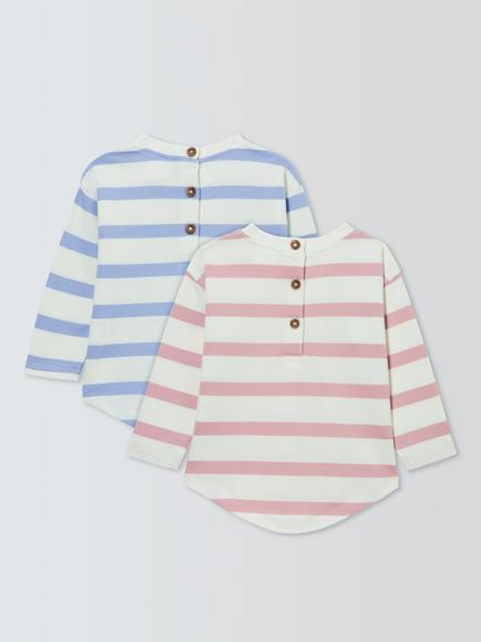 John Lewis Baby Stripe Long Sleeve Top, Pack of 2, Multi - view 2, Multi