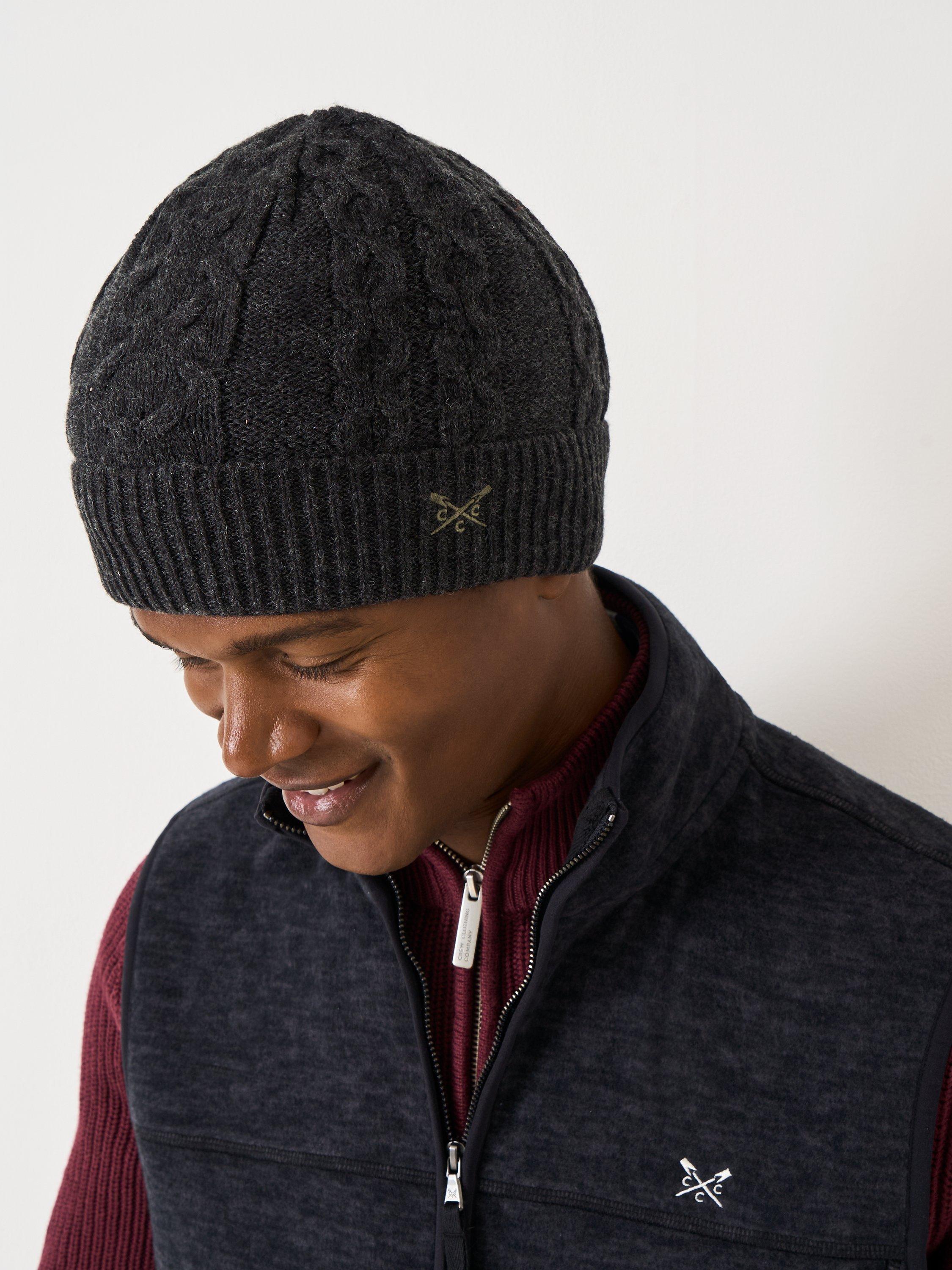 Product image 2 of 2, which shows Crew Clothing Cable Knit Beanie, Charcoal Grey, One Size