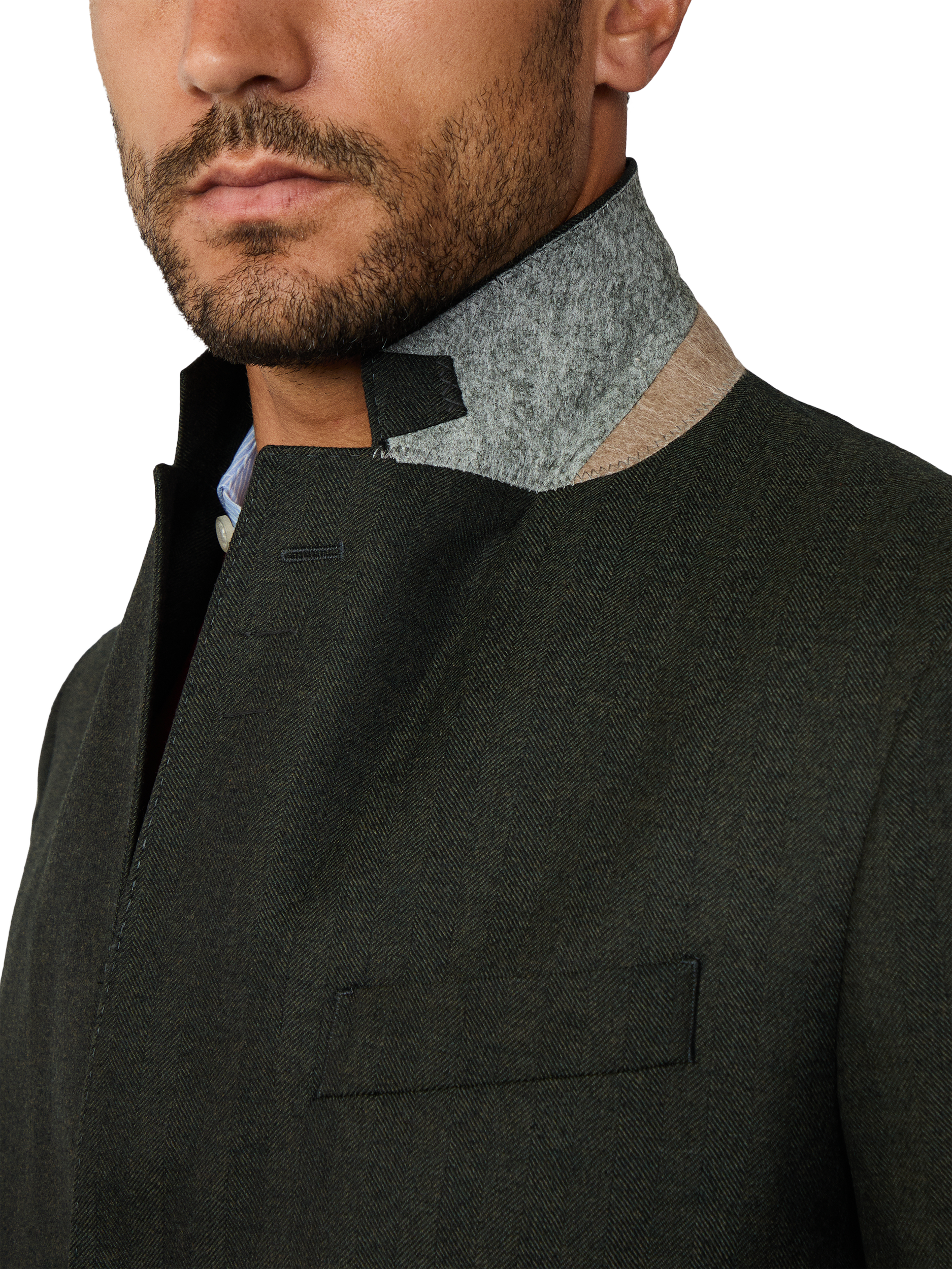 Product image 6 of 10, which shows Hackett London Wool Herringbone Flannel Bibbed Blazer, Hunter Green, 48