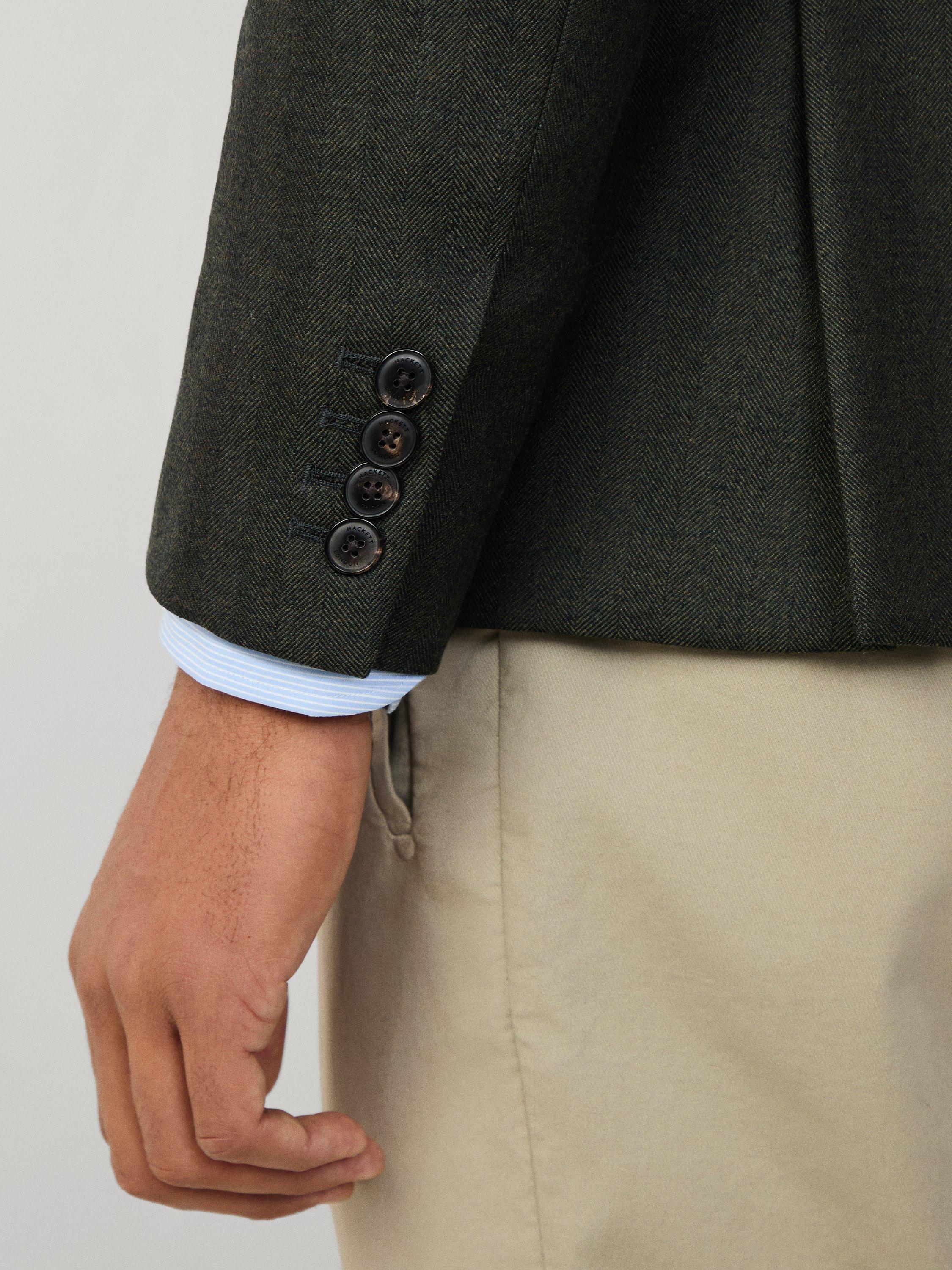 Product image 7 of 10, which shows Hackett London Wool Herringbone Flannel Bibbed Blazer, Hunter Green, 48