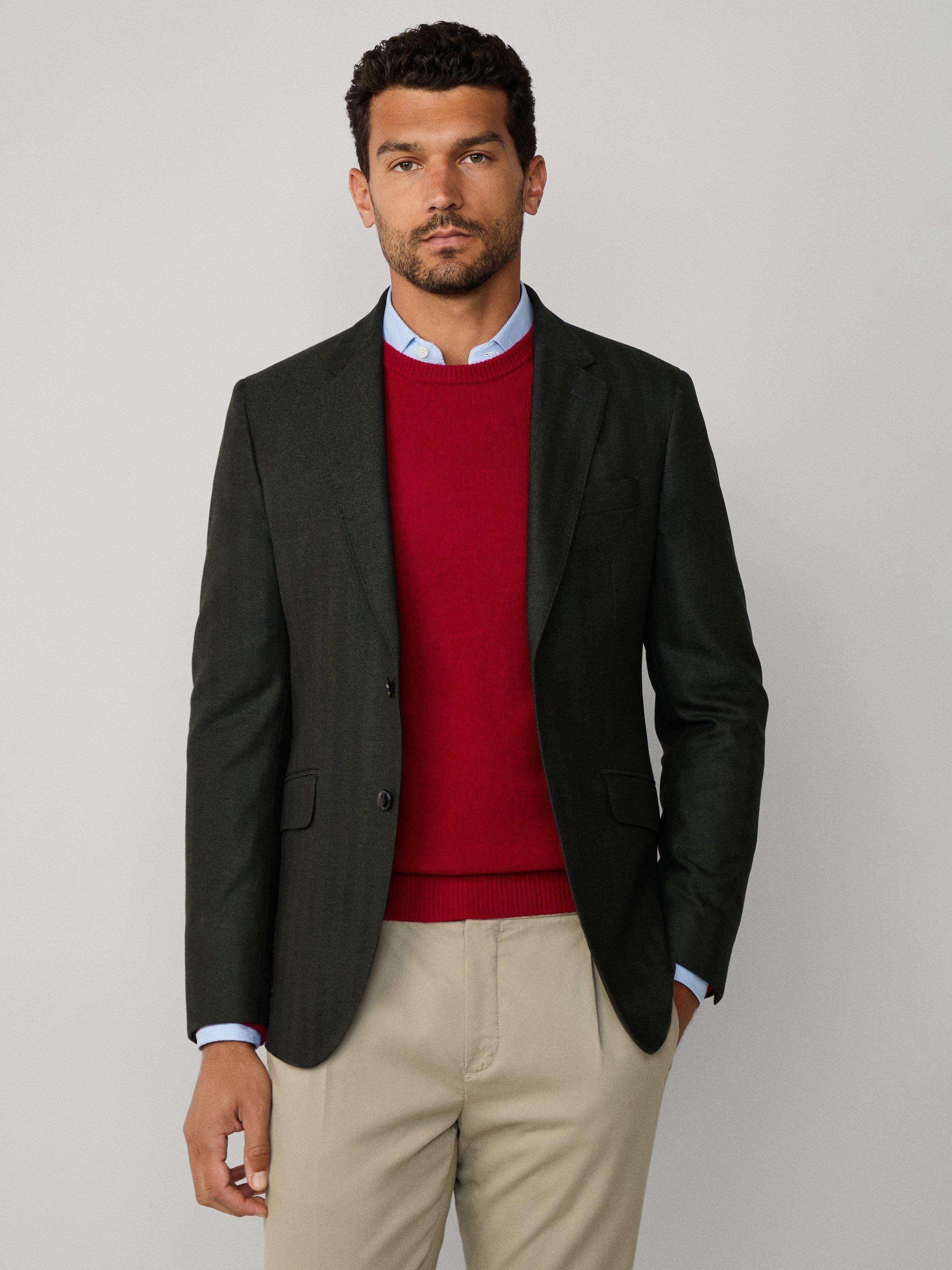 Product image 8 of 10, which shows Hackett London Wool Herringbone Flannel Bibbed Blazer, Hunter Green, 48