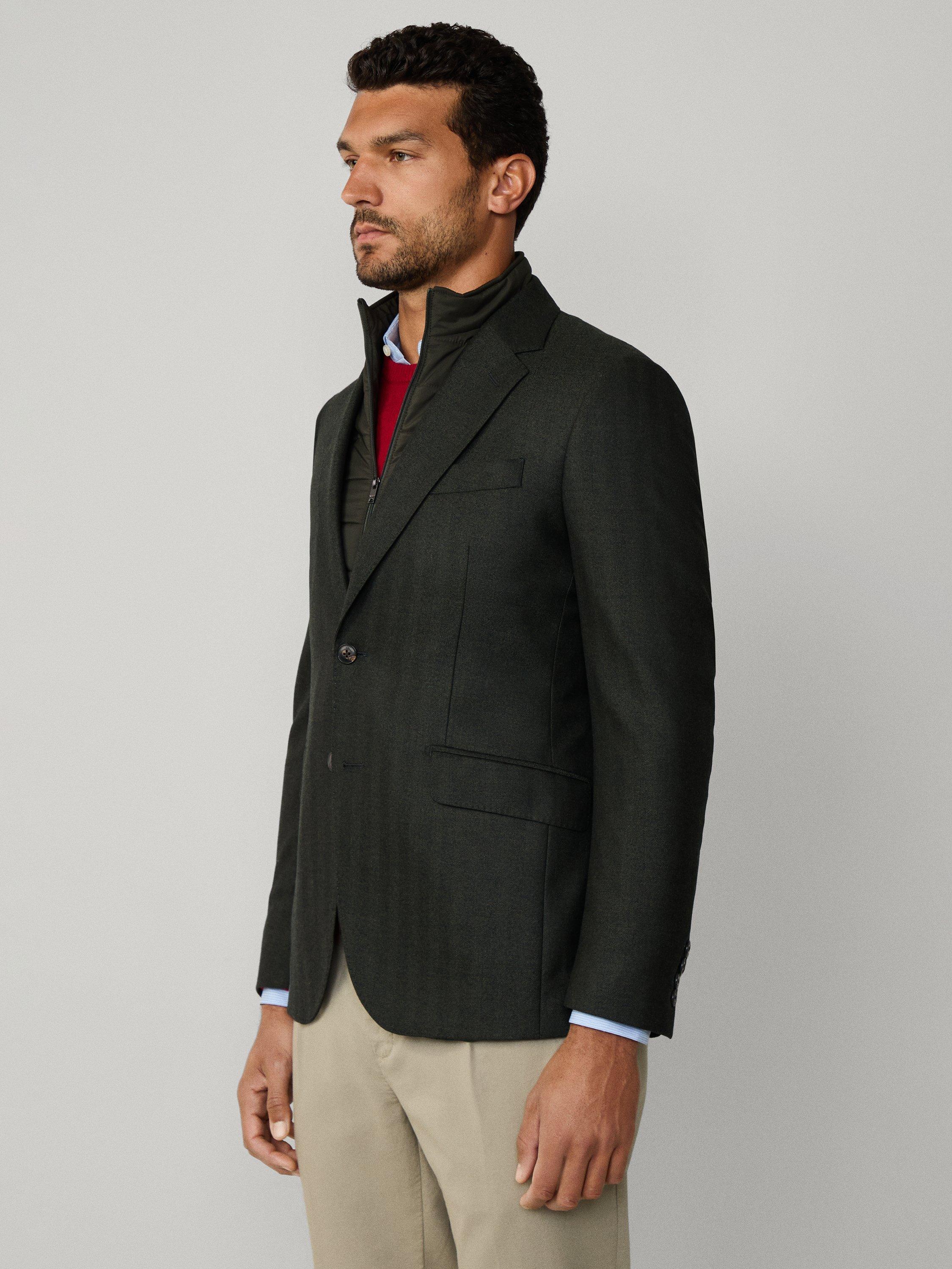 Product image 9 of 10, which shows Hackett London Wool Herringbone Flannel Bibbed Blazer, Hunter Green, 48
