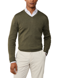 Hackett London V Neck Wool Silk Blend Jumper, Cargo Green