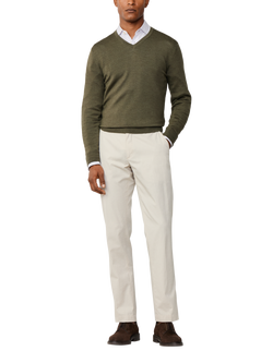 Hackett London V Neck Wool Silk Blend Jumper - view 2, Cargo Green