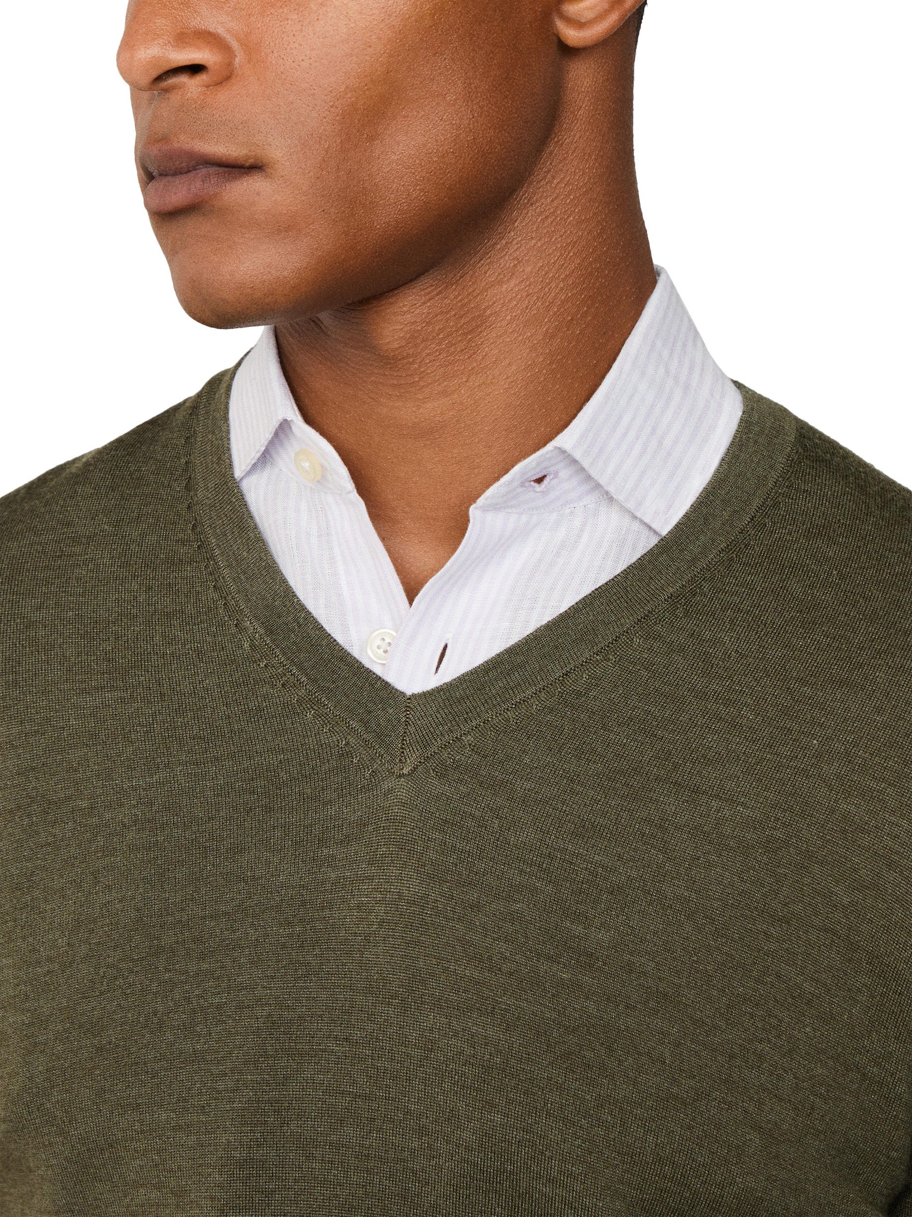 Product image 4 of 8, which shows Hackett London V Neck Wool Silk Blend Jumper, Cargo Green, XXL