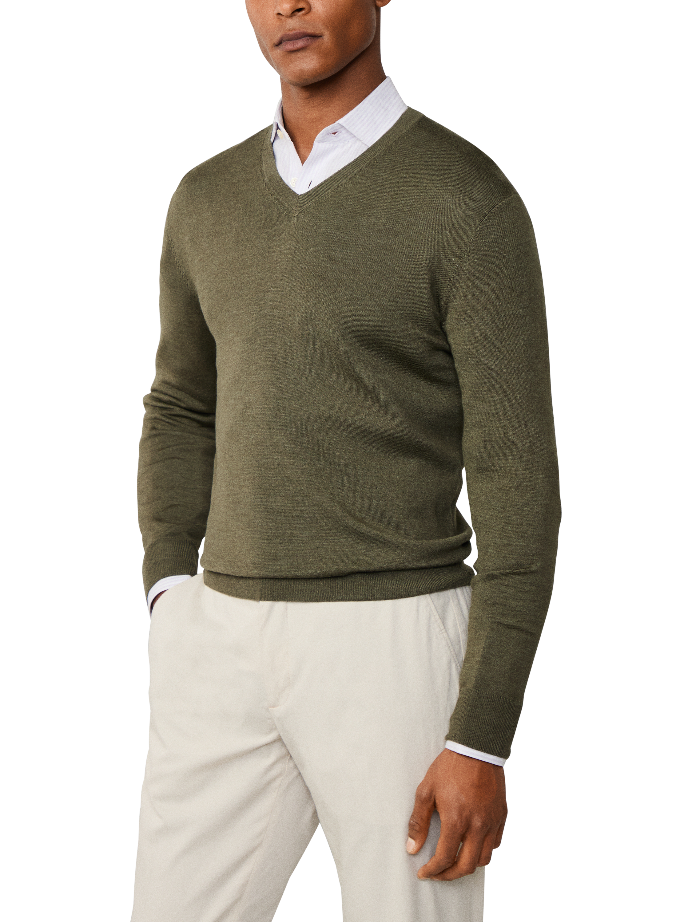 Product image 6 of 8, which shows Hackett London V Neck Wool Silk Blend Jumper, Cargo Green, XXL
