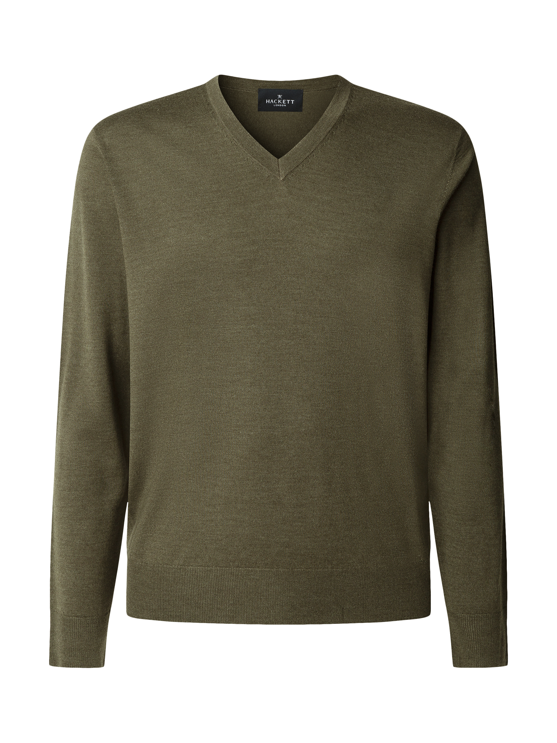 Product image 7 of 8, which shows Hackett London V Neck Wool Silk Blend Jumper, Cargo Green, XXL