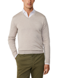 Hackett London Merino Wool Silk V-Neck Jumper, Stone Beige