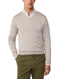 Hackett London Merino Wool Silk V-Neck Jumper, Stone Beige