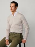 Hackett London Merino Wool Silk V-Neck Jumper, Stone Beige