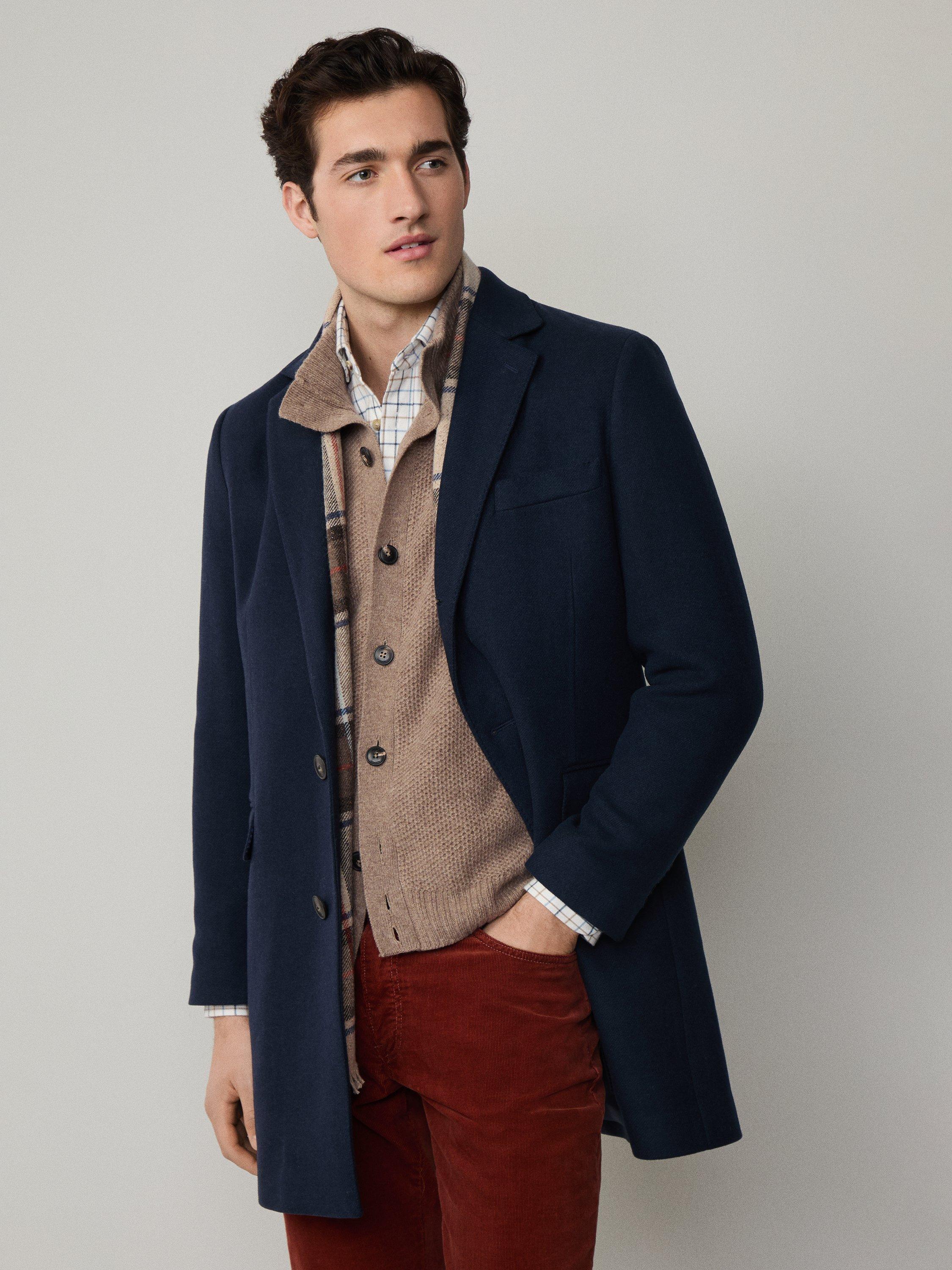 Product image 7 of 7, which shows Hackett London Wool Overcoat, Navy, 34R