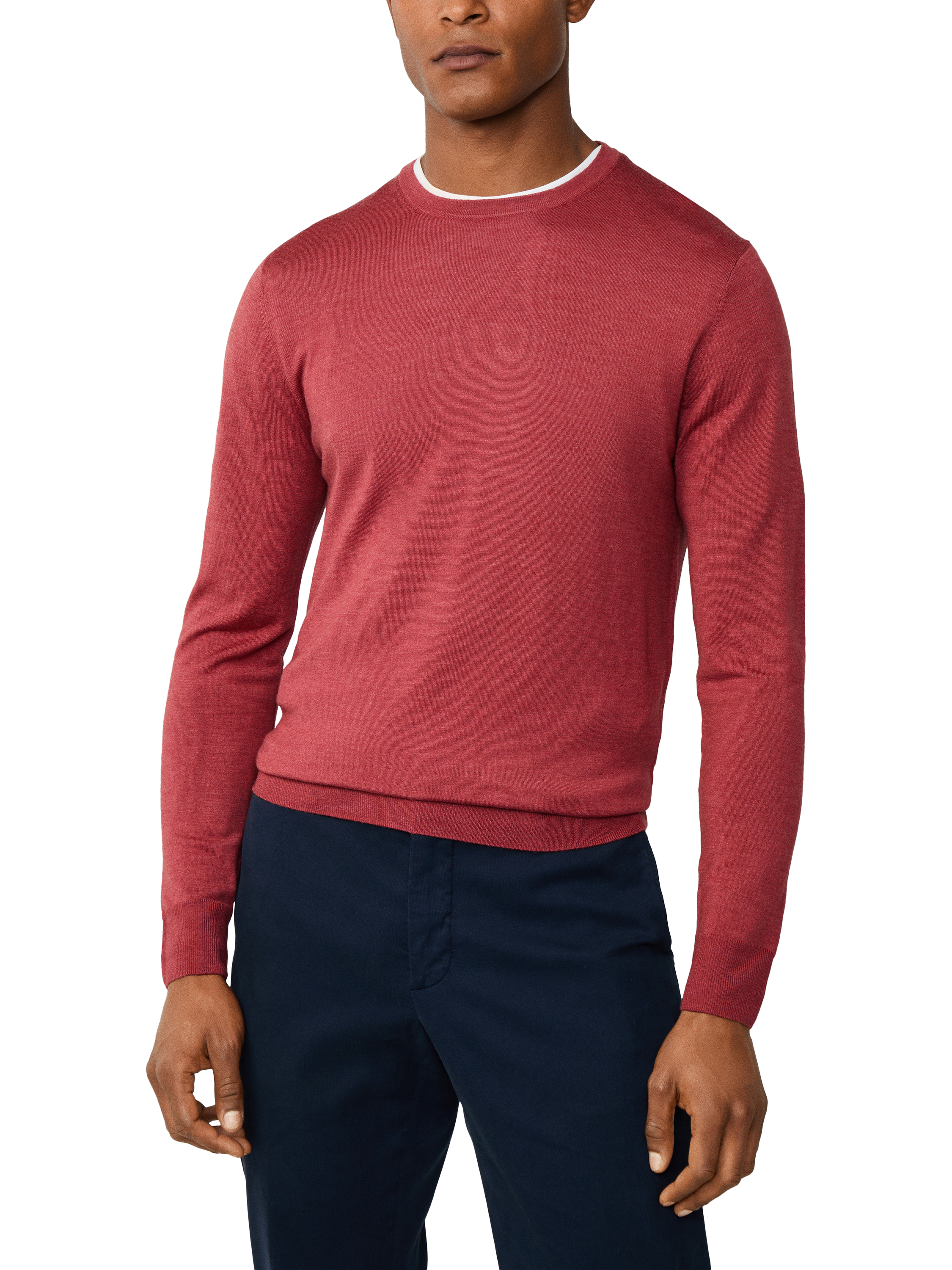 Product image 1 of 8, which shows Hackett London Crew Neck Merino Wool Silk Blend Jumper, Burnt Red, XXL