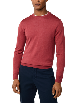 Hackett London Crew Neck Merino Wool Silk Blend Jumper, Burnt Red