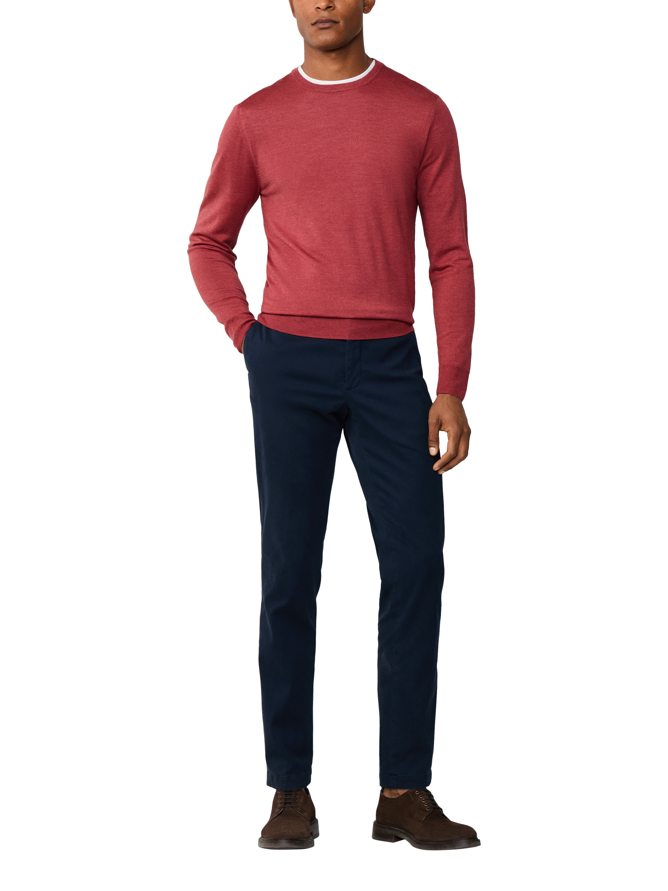 Product image 2 of 8, which shows Hackett London Crew Neck Merino Wool Silk Blend Jumper, Burnt Red, XXL