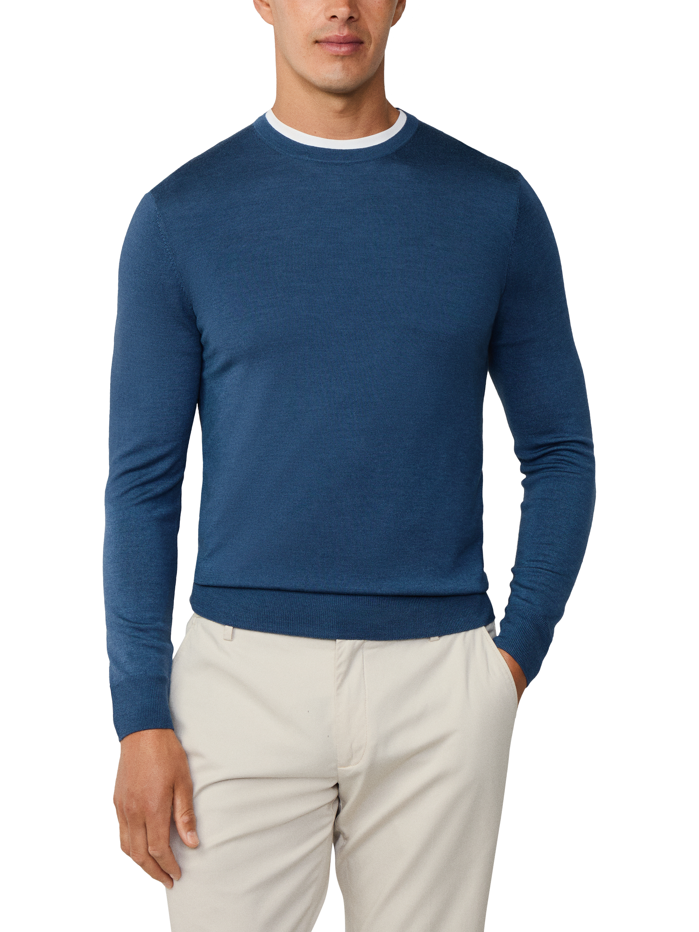 Product image 1 of 6, which shows Hackett London Wool Crew Neck Jumper, Dark Denim Blue, XXL