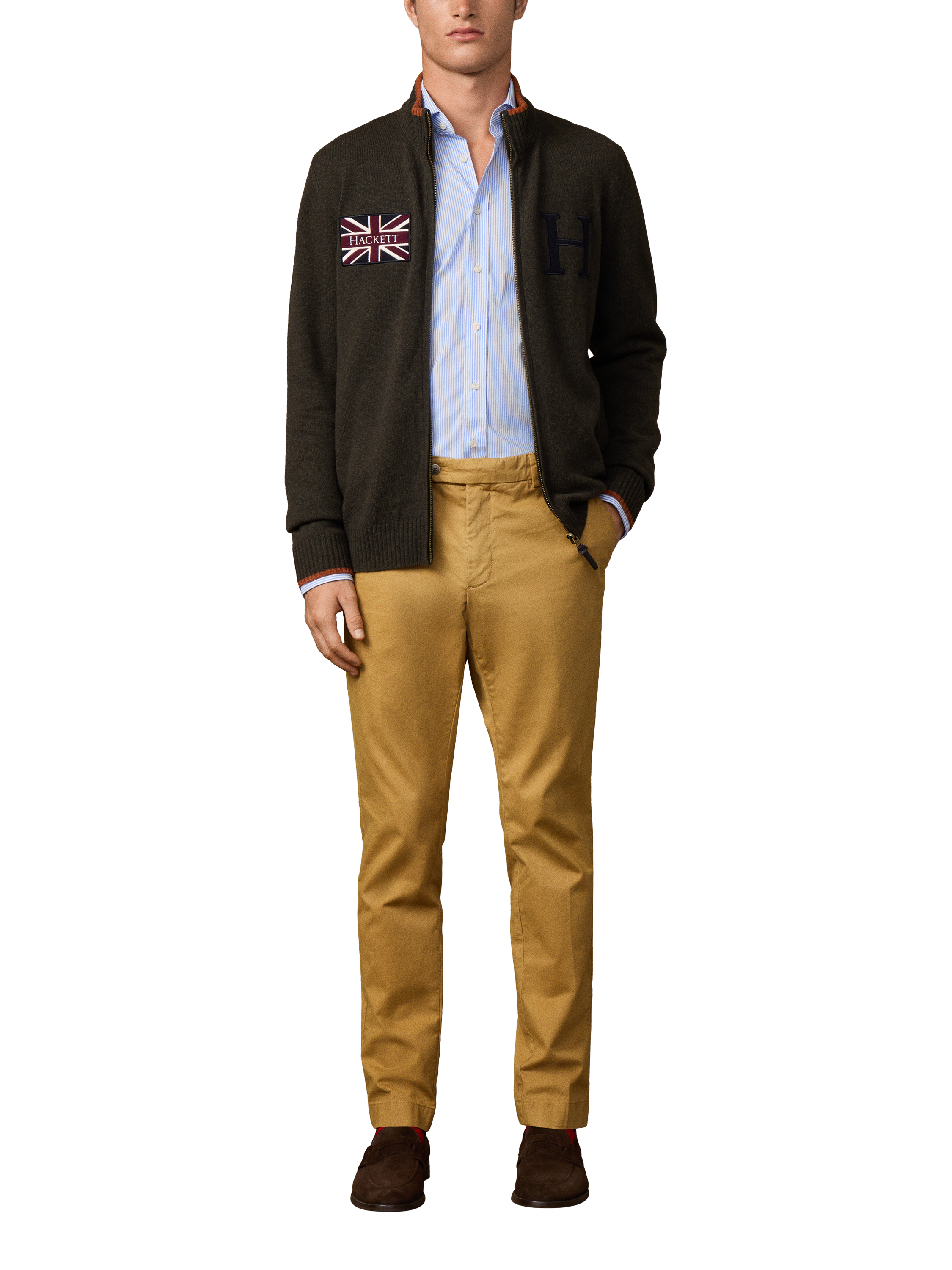 Product image 2 of 6, which shows Hackett London Wool Zip Neck Jersey Cardigan, Hunter Green, XXXL