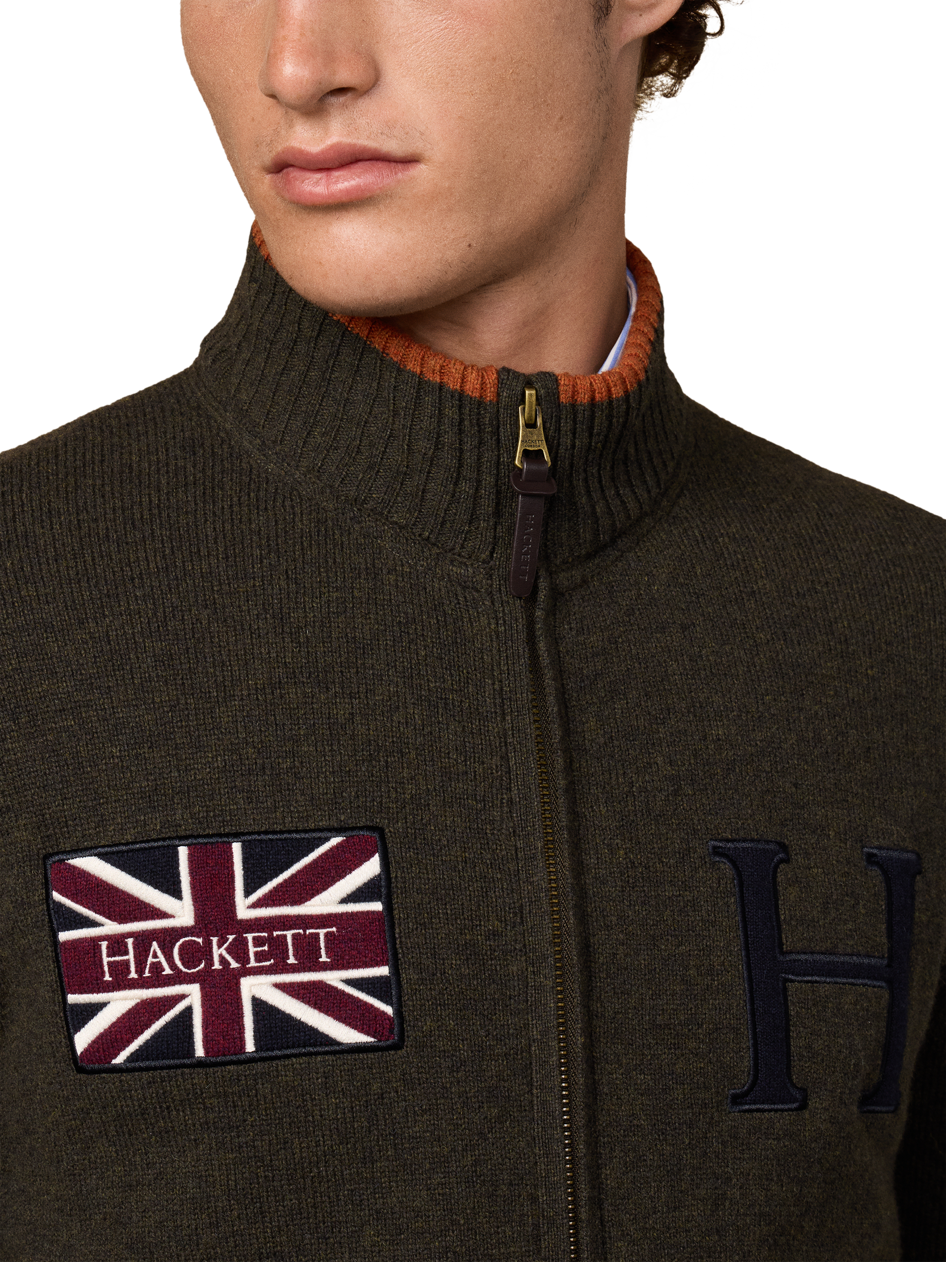 Product image 4 of 6, which shows Hackett London Wool Zip Neck Jersey Cardigan, Hunter Green, XXXL