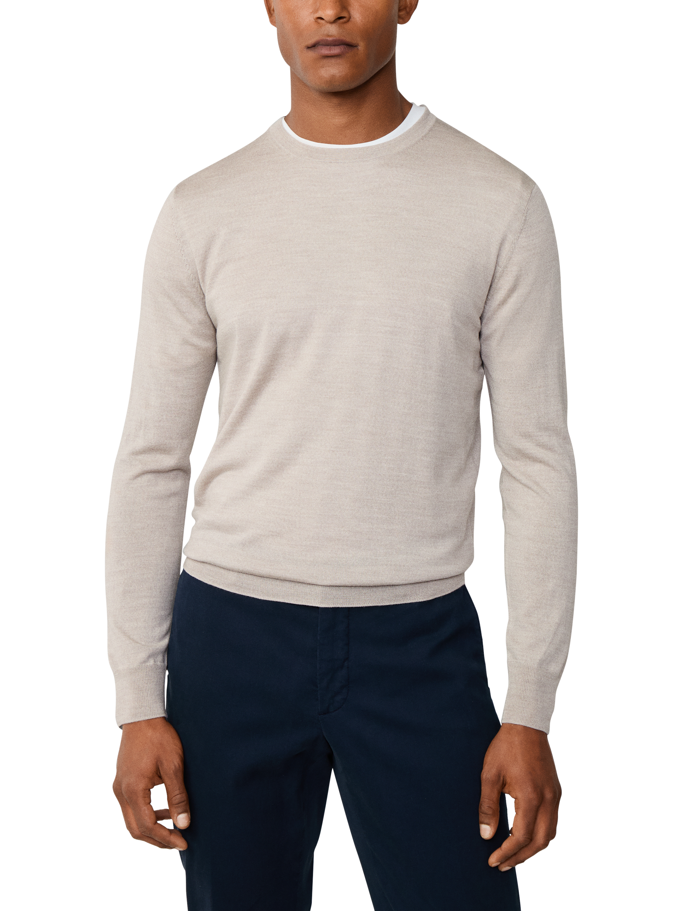 Product image 1 of 6, which shows Hackett London Wool Crew Neck Jumper, Stone Beige, XXXL