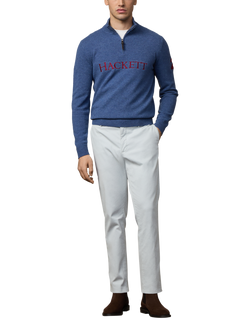 Hackett London Wool Zip Neck Jumper - view 2, Eton Blue