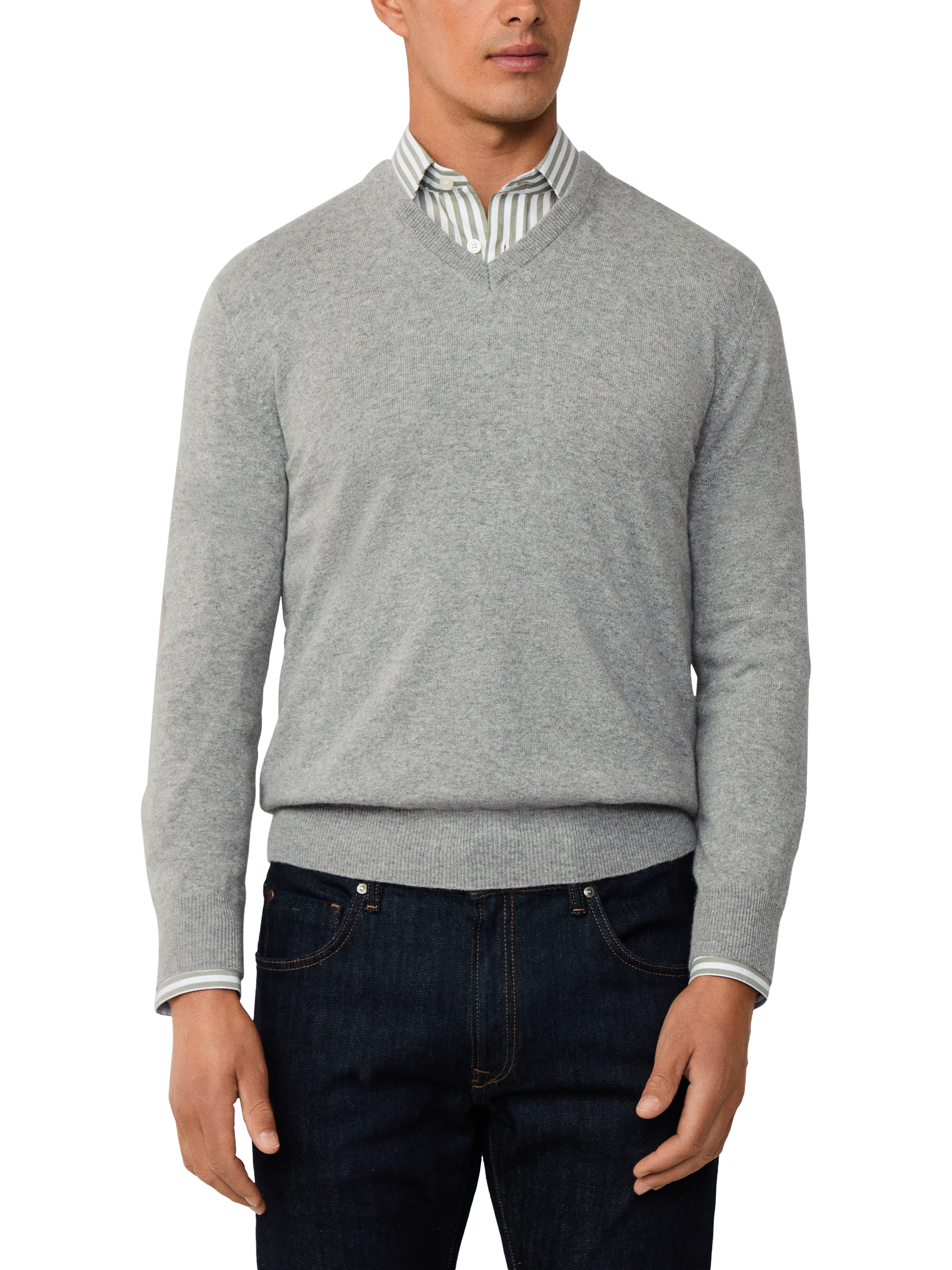 Product image 1 of 7, which shows Hackett London V Neck Wool Cashmere Blend Jumper, Metal Grey, XXXL