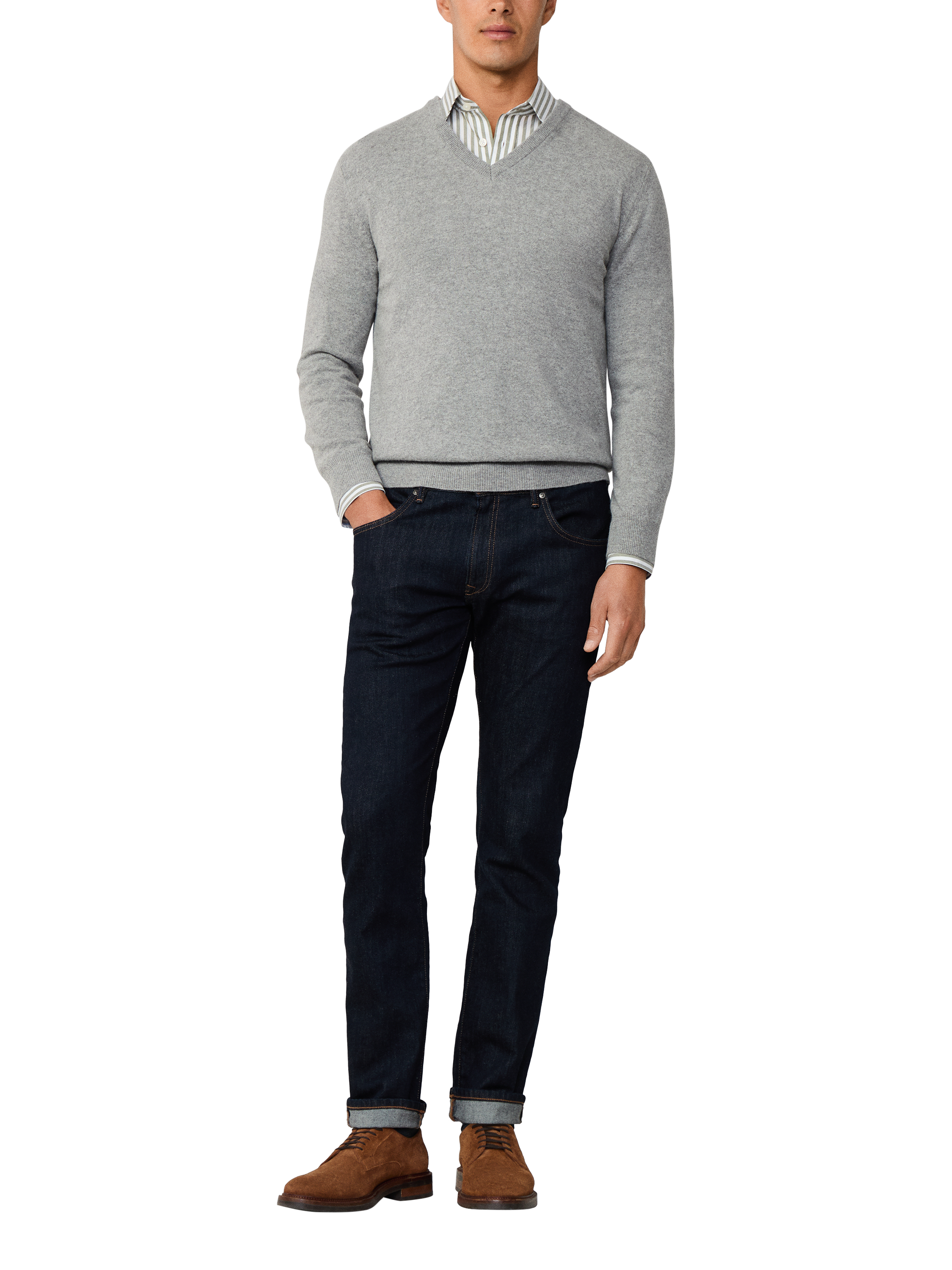 Product image 2 of 7, which shows Hackett London V Neck Wool Cashmere Blend Jumper, Metal Grey, XXXL