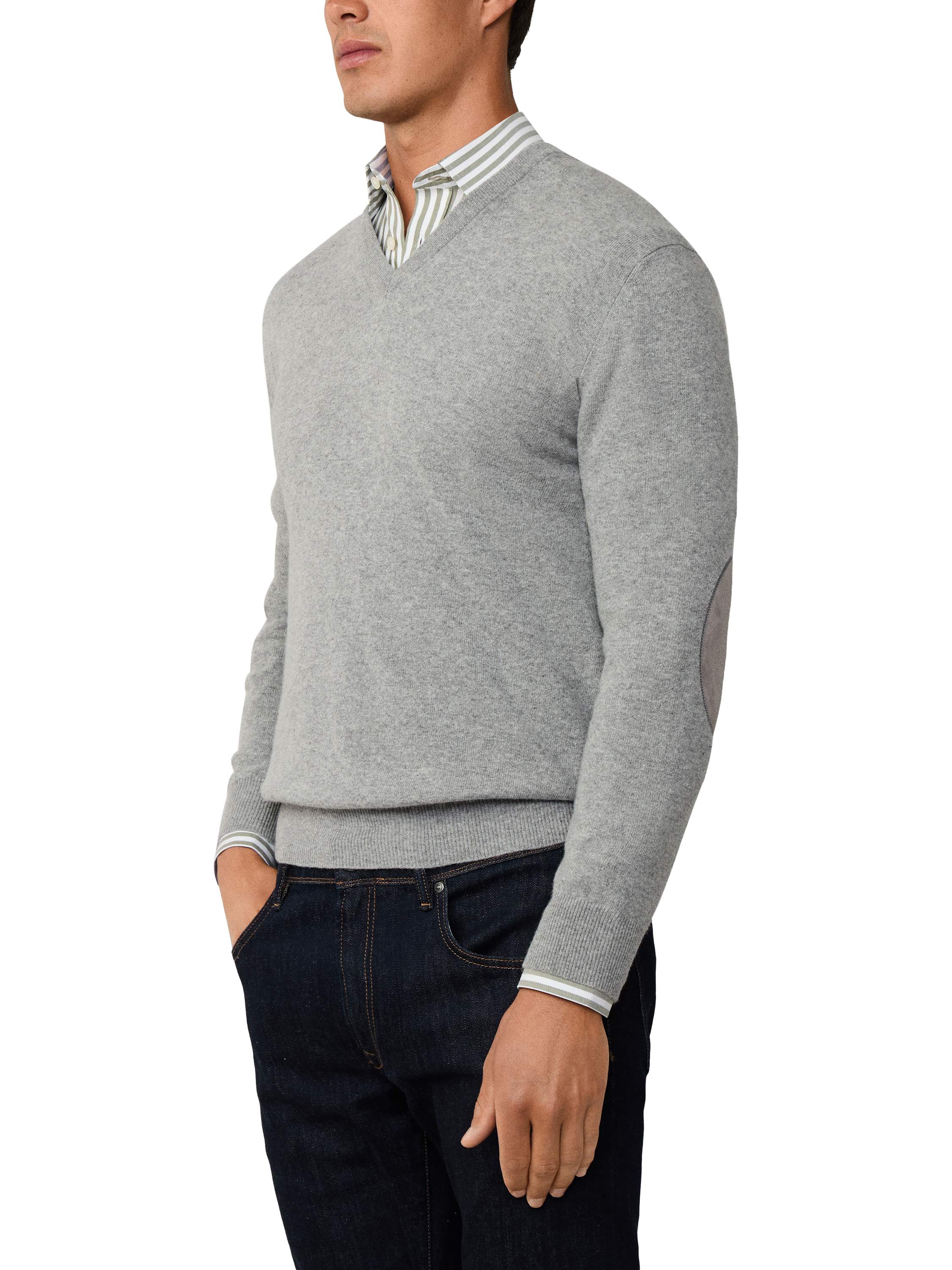 Product image 6 of 7, which shows Hackett London V Neck Wool Cashmere Blend Jumper, Metal Grey, XXXL