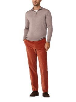 Hackett London Merino Wool Silk Blend Quarter-Zip Jumper, Midnight Blue - view 2, Taupe Beige