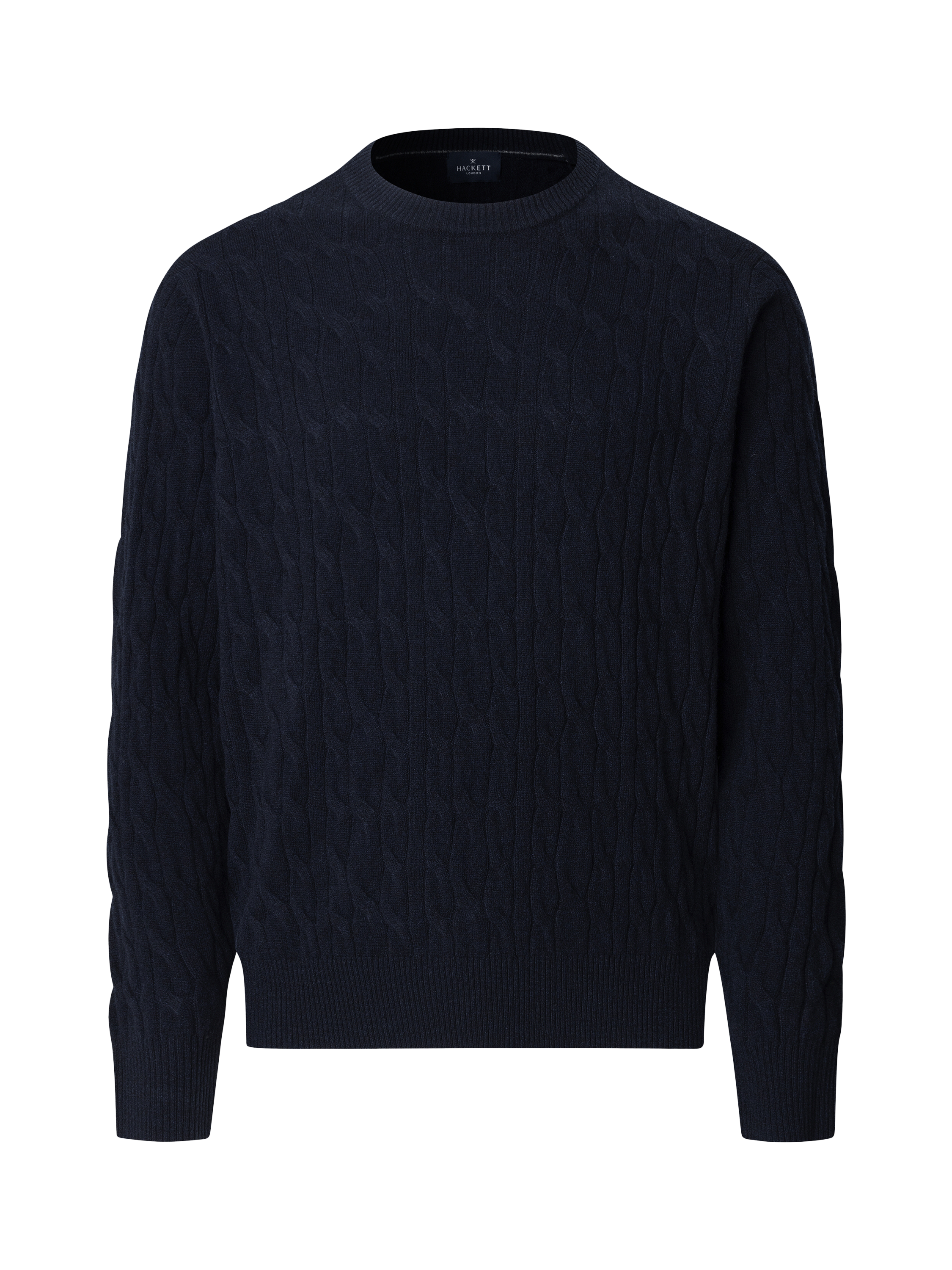 Product image 4 of 7, which shows Hackett London Classic Cable Crew Neck Wool Jumper, Midnight Blue, XXXL