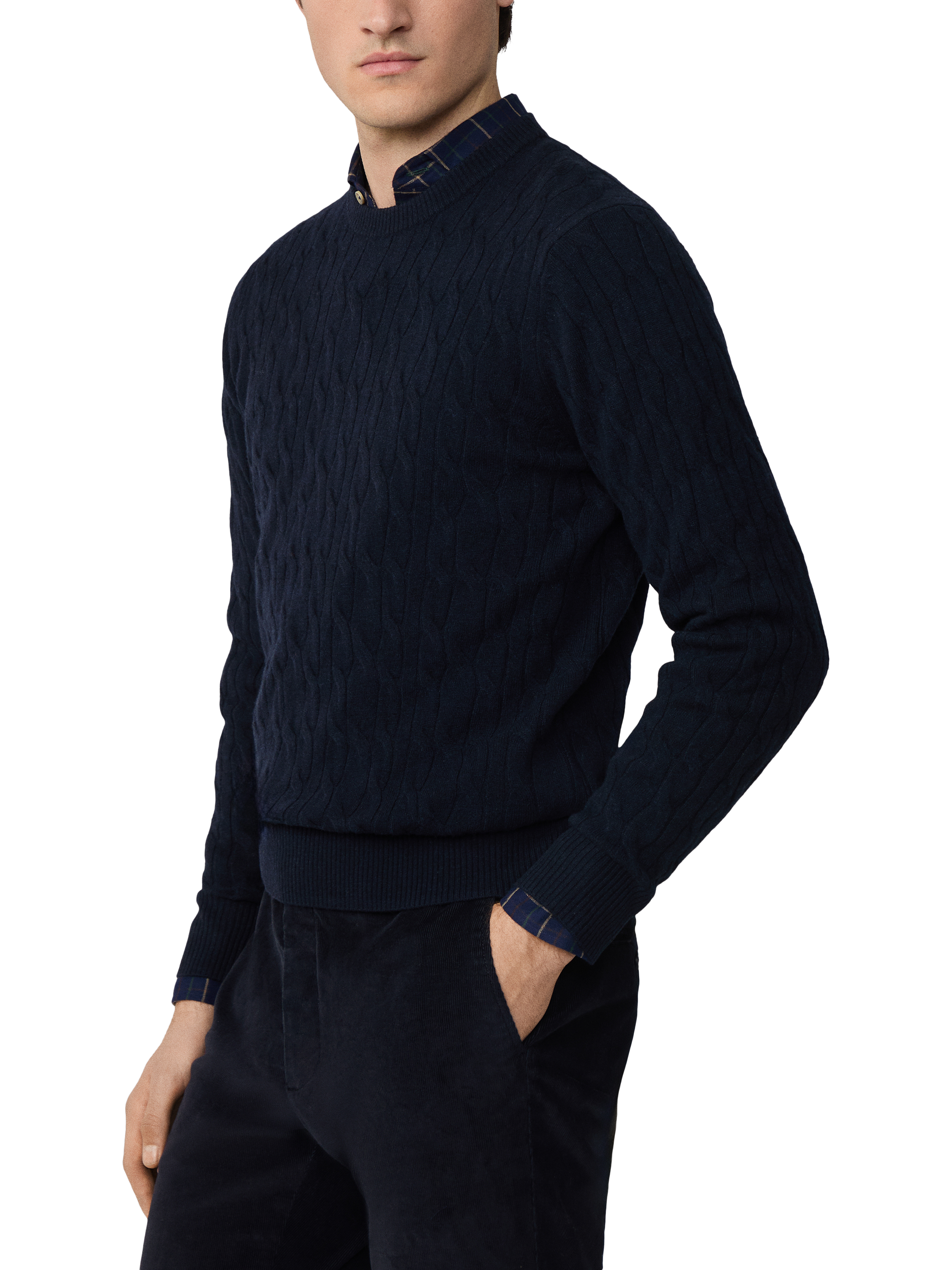 Product image 6 of 7, which shows Hackett London Classic Cable Crew Neck Wool Jumper, Midnight Blue, XXXL