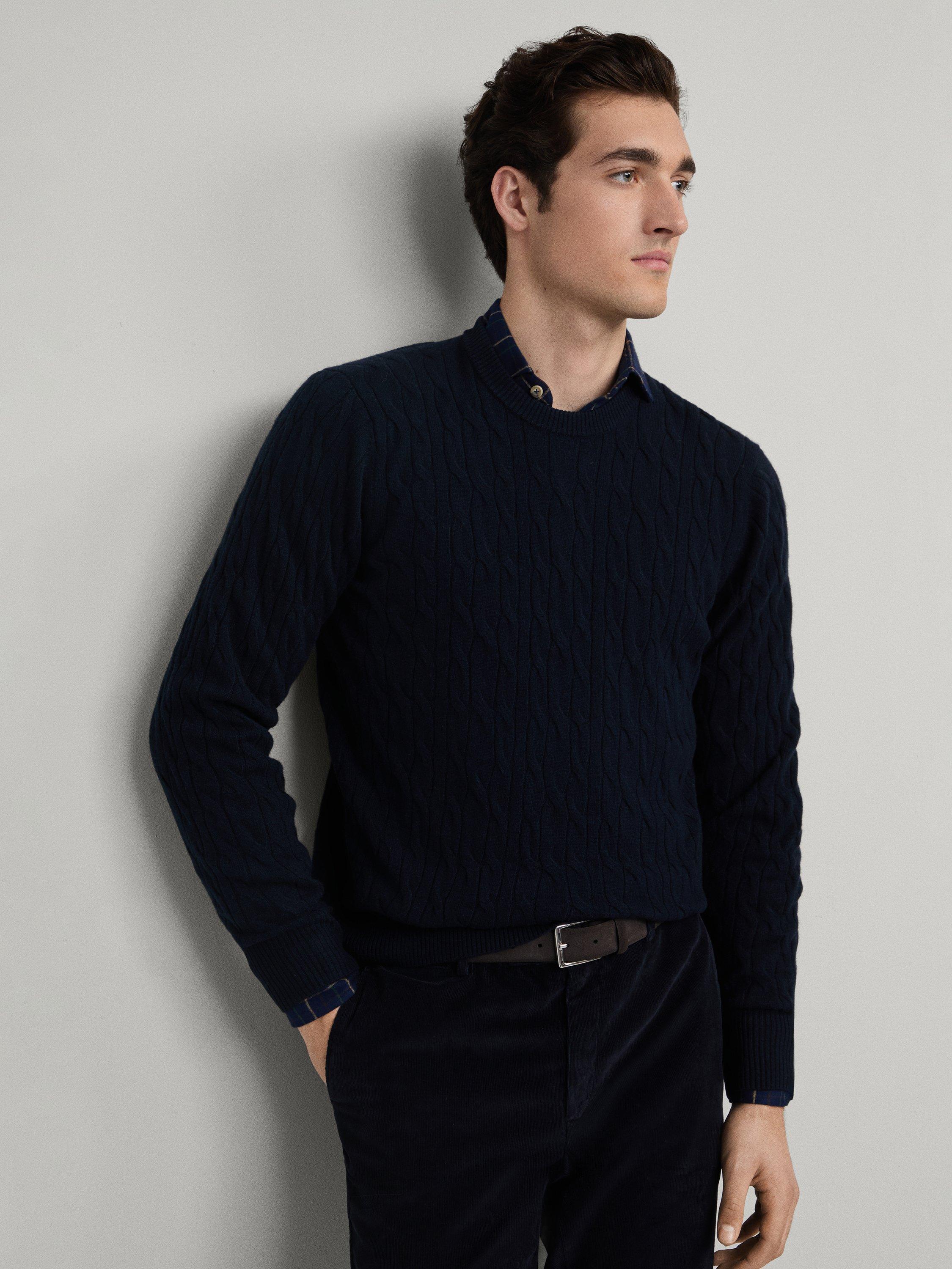 Product image 7 of 7, which shows Hackett London Classic Cable Crew Neck Wool Jumper, Midnight Blue, XXXL