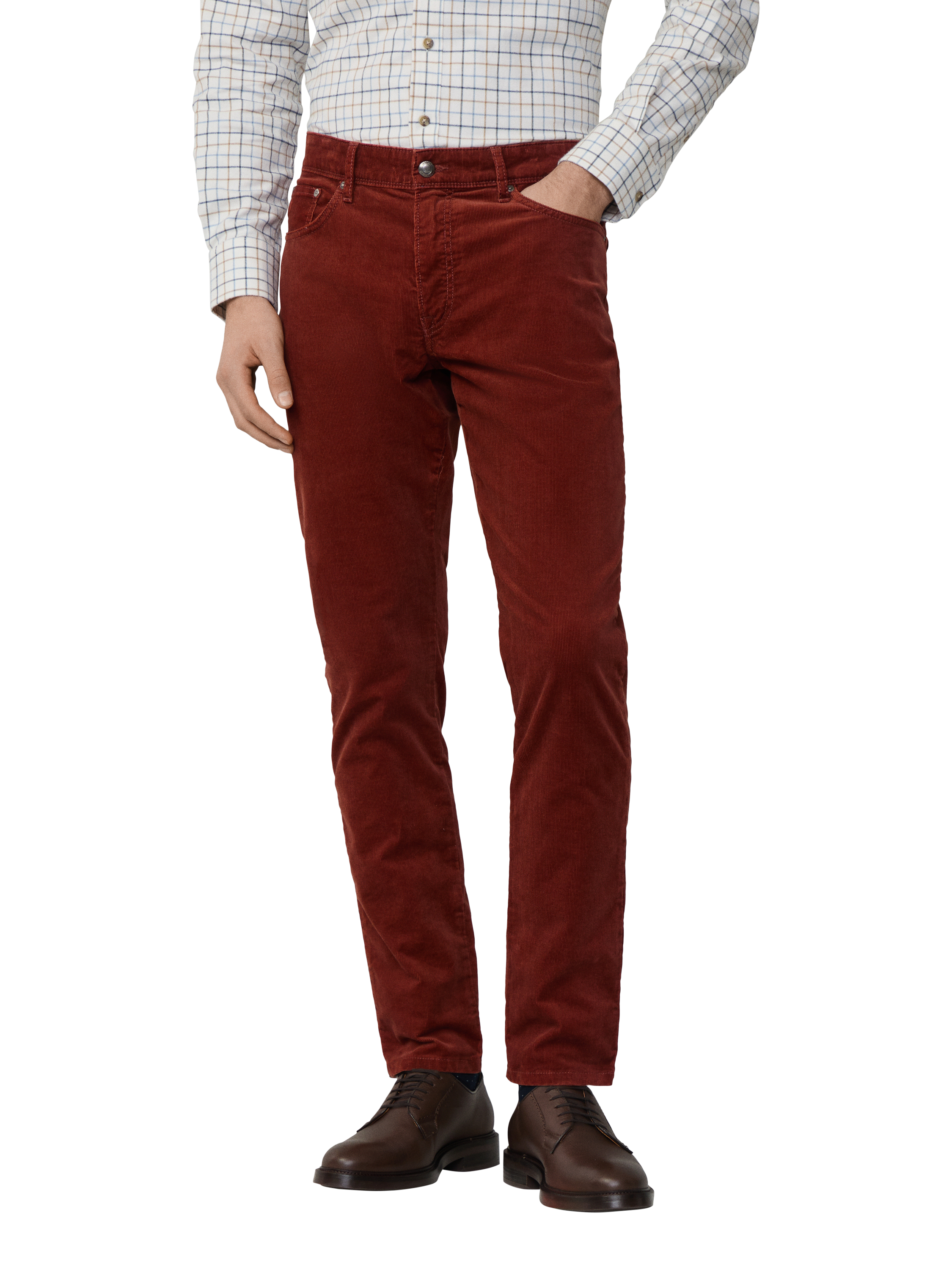 Product image 1 of 7, which shows Hackett London Trinity 5 Pocket Chino Trousers, Cognac Brown, 33R