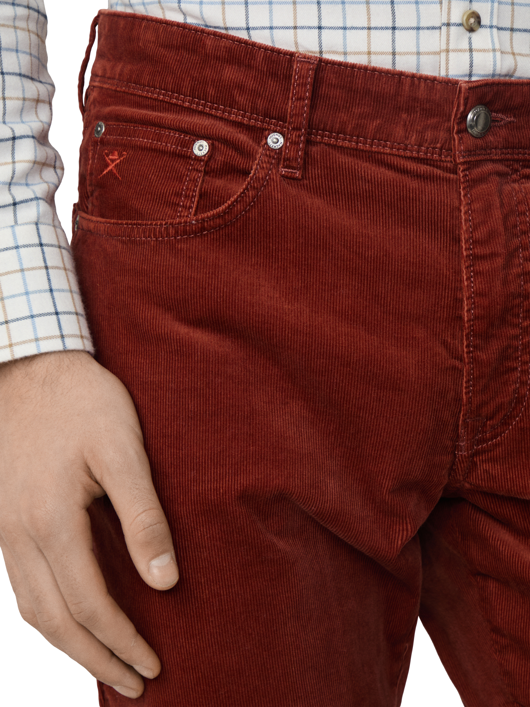 Product image 4 of 7, which shows Hackett London Trinity 5 Pocket Chino Trousers, Cognac Brown, 33R