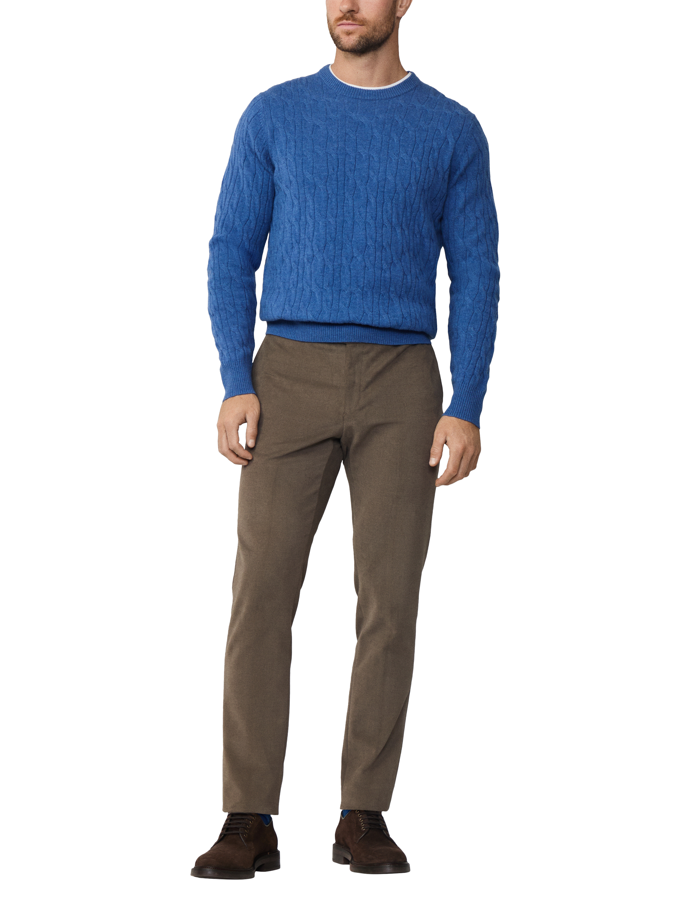 Product image 2 of 7, which shows Hackett London Classic Cable Crew Neck Wool Jumper, Denim Blue, XS