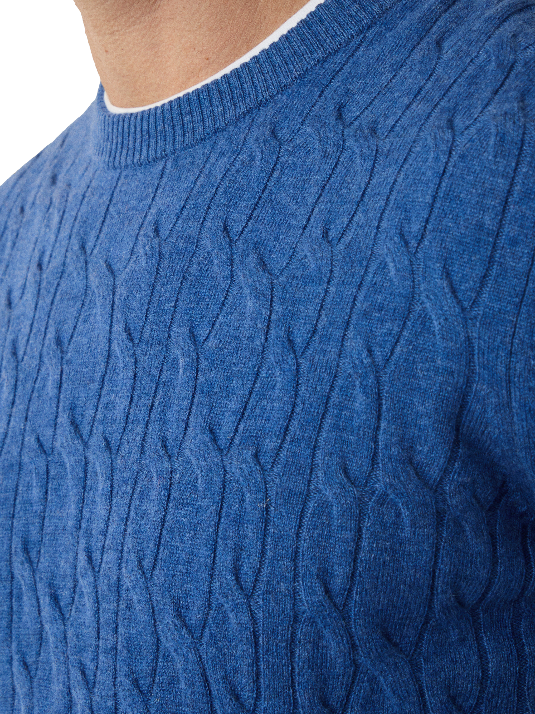 Product image 5 of 7, which shows Hackett London Classic Cable Crew Neck Wool Jumper, Denim Blue, XS