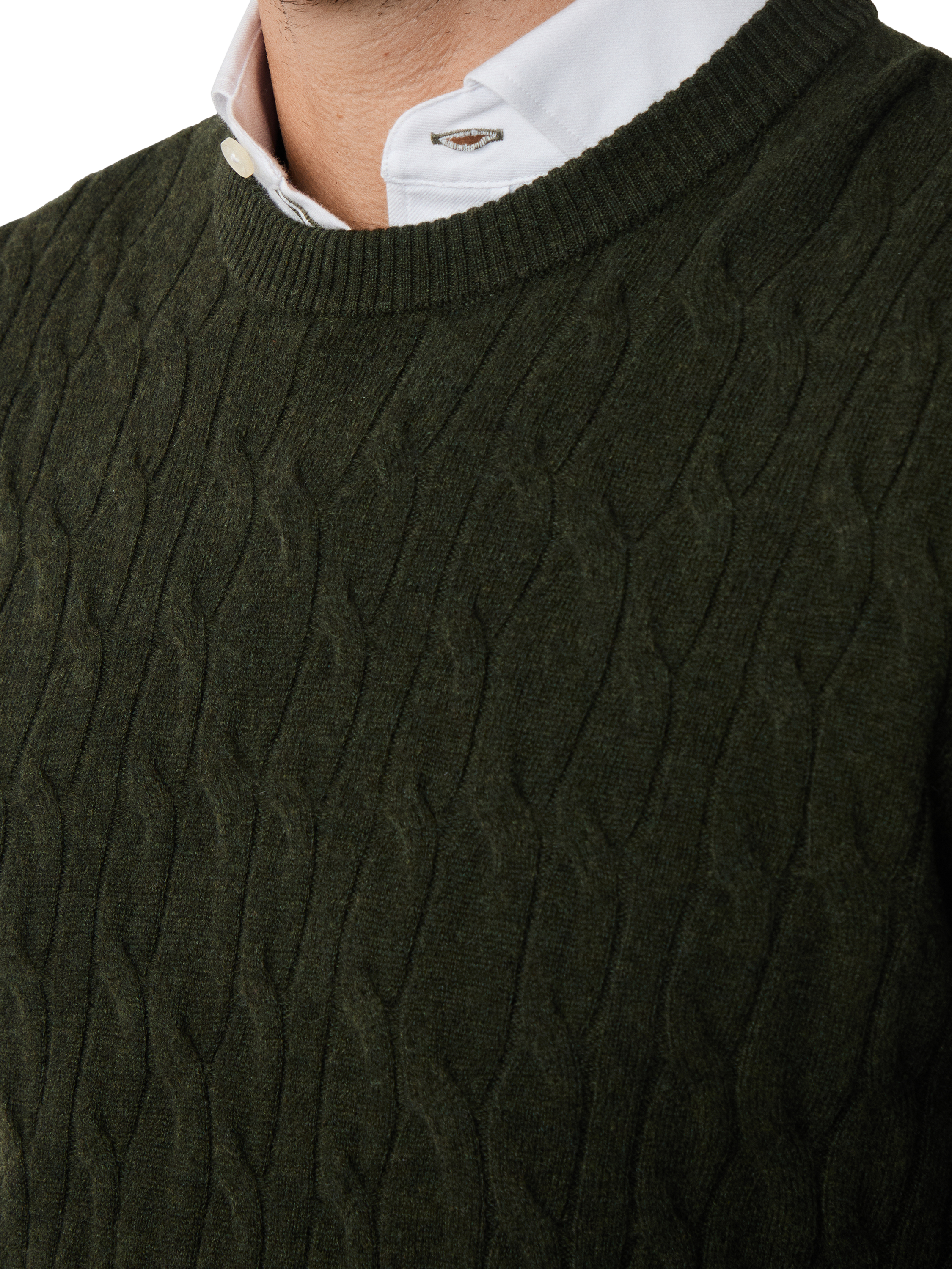 Product image 5 of 7, which shows Hackett London Classic Cable Crew Neck Wool Jumper, Hunter Green, XS